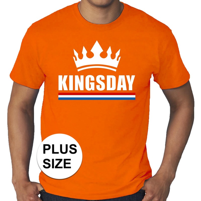 Oranje Koningsdag/ Kingsday met kroon grote maten shirt heren