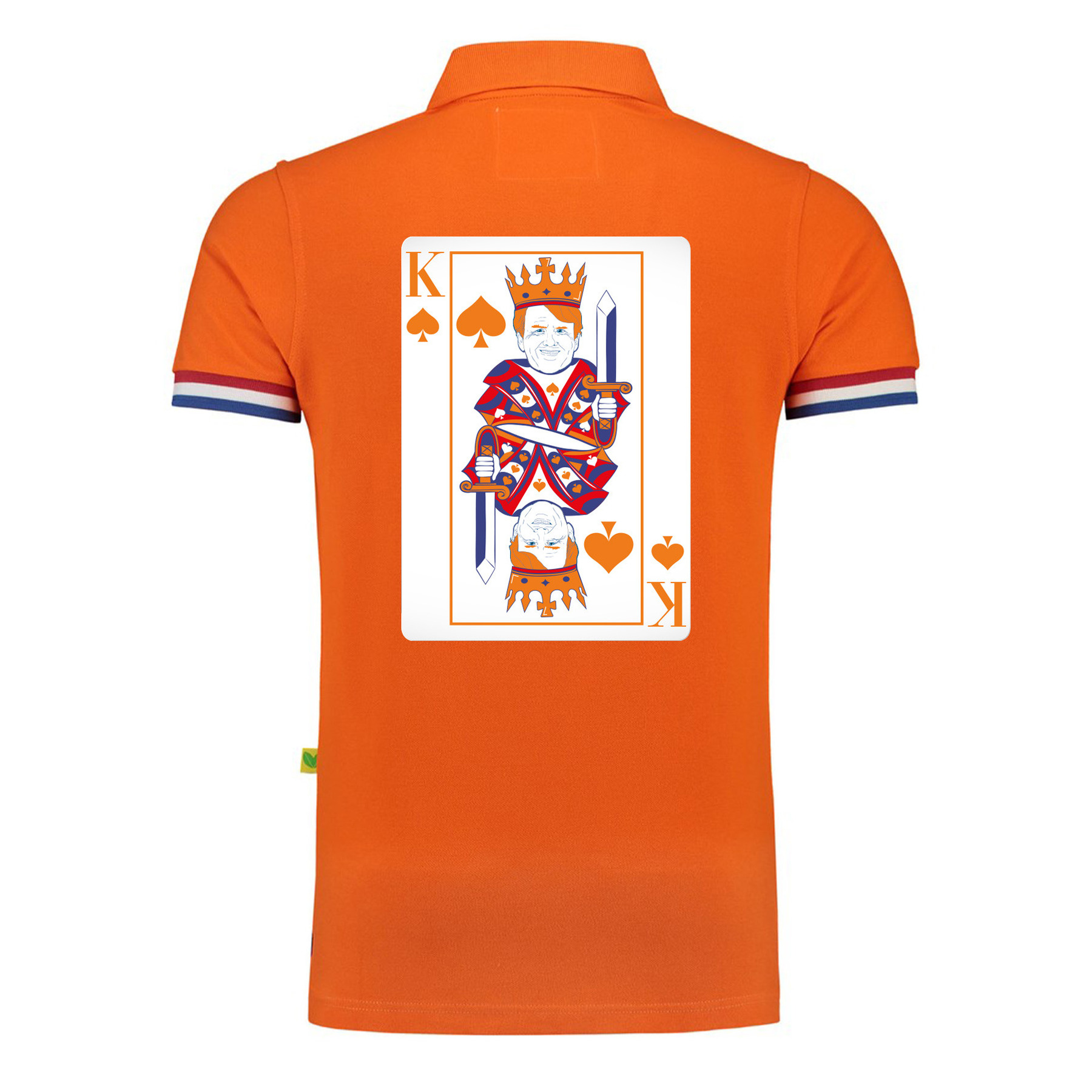 Koningsdag verkleed poloshirt heren - Konings kaart - oranje - achterkant bedrukt