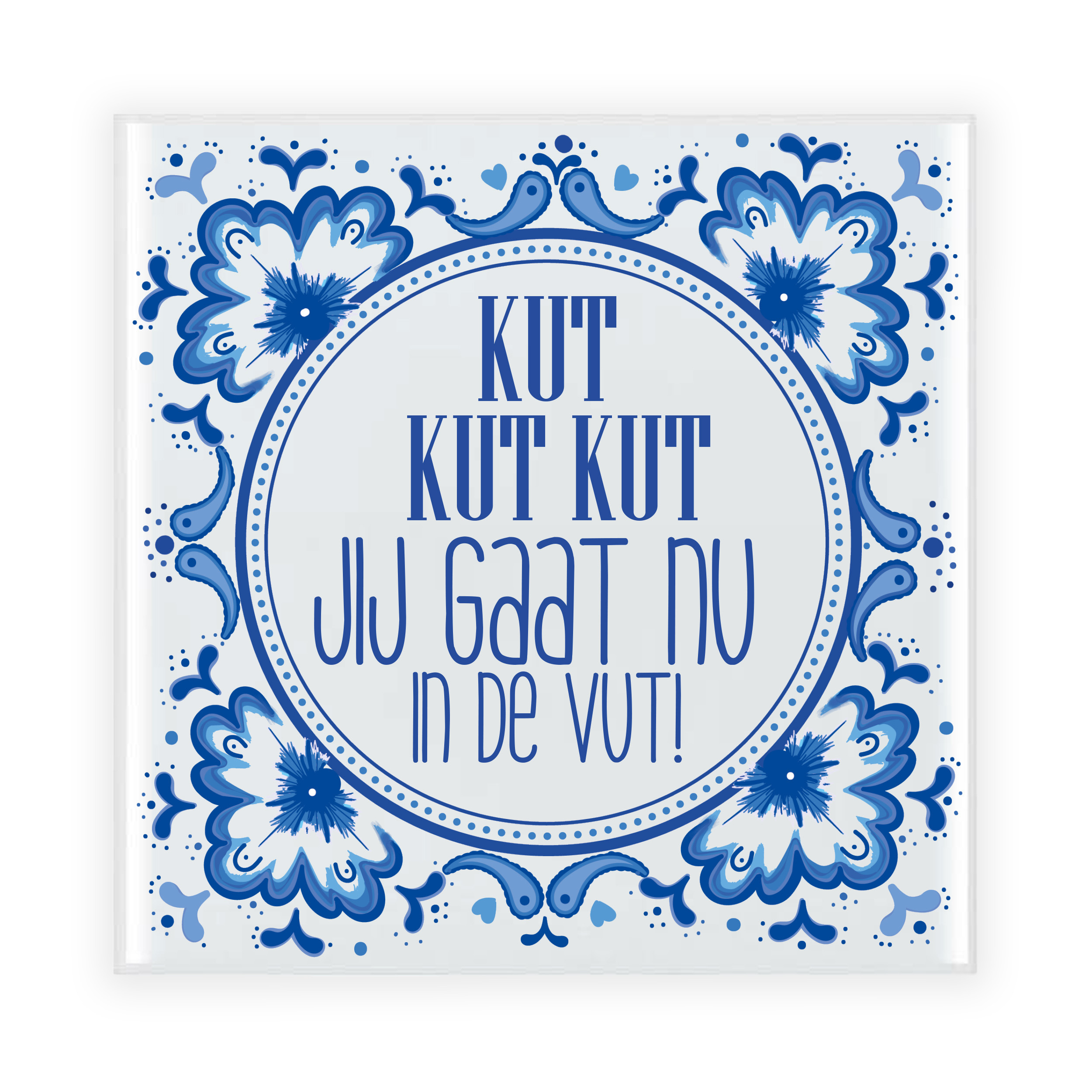 Cadeau tegel voor collega - kut in de vut - Pensioen - Delfts blauw - keramiek - 15 x 15 cm