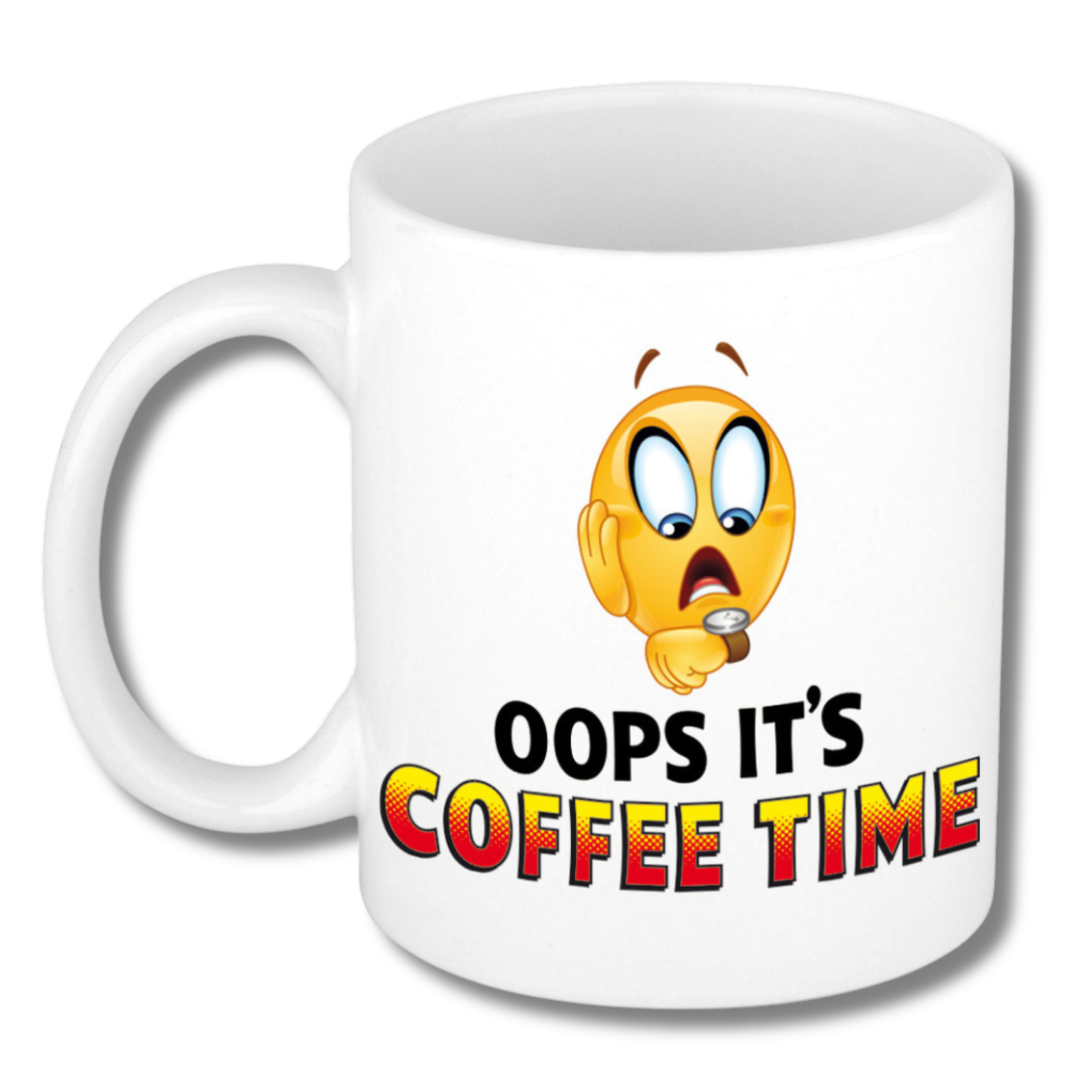 Collega Cadeau Koffiemok - wit - Oh No Its Coffee Time - 300 ml - Kantoorhumor serie