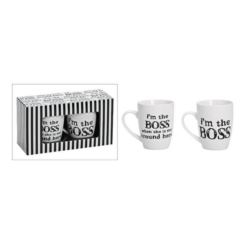 Set van 2x mokken met tekst I'm the boss (when she is not around) - Mokken - Bekers