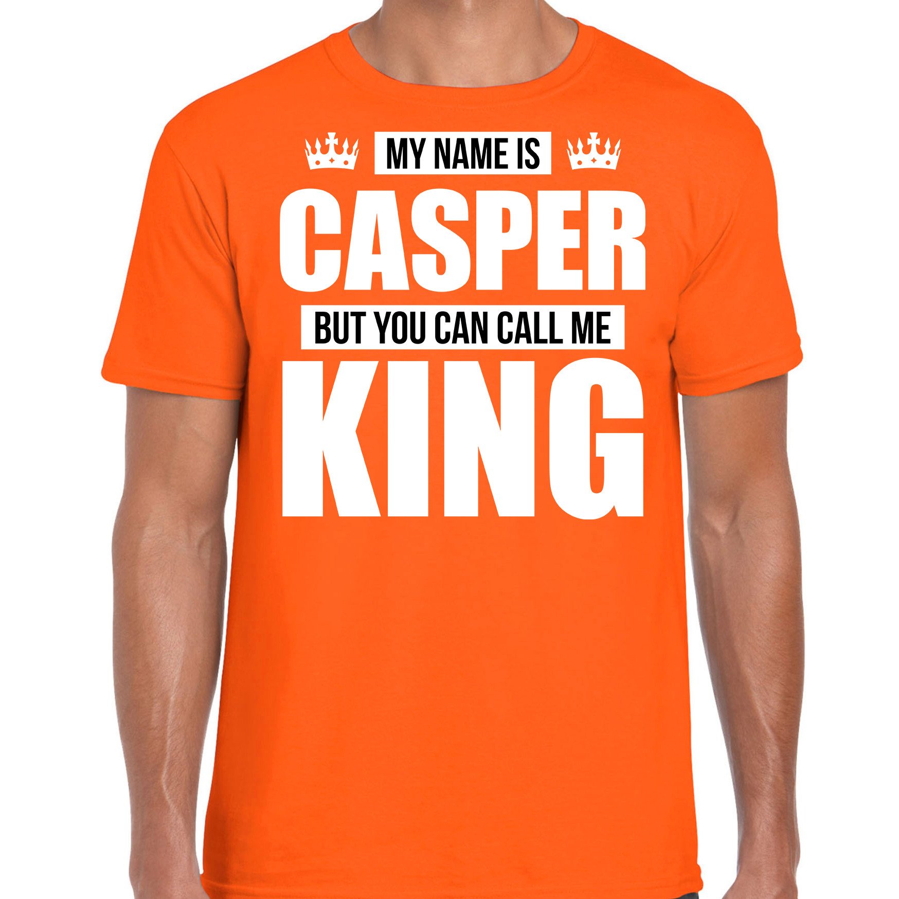 Naam cadeau t-shirt my name is Casper - but you can call me King oranje voor heren