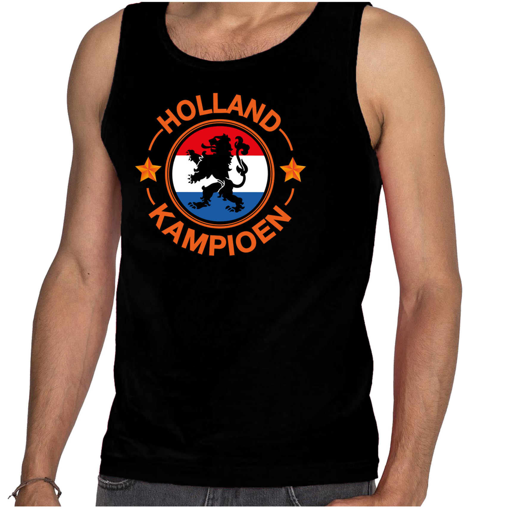 Tanktop Holland kampioen met leeuw Holland / Nederland supporter EK/ WK zwart voor heren