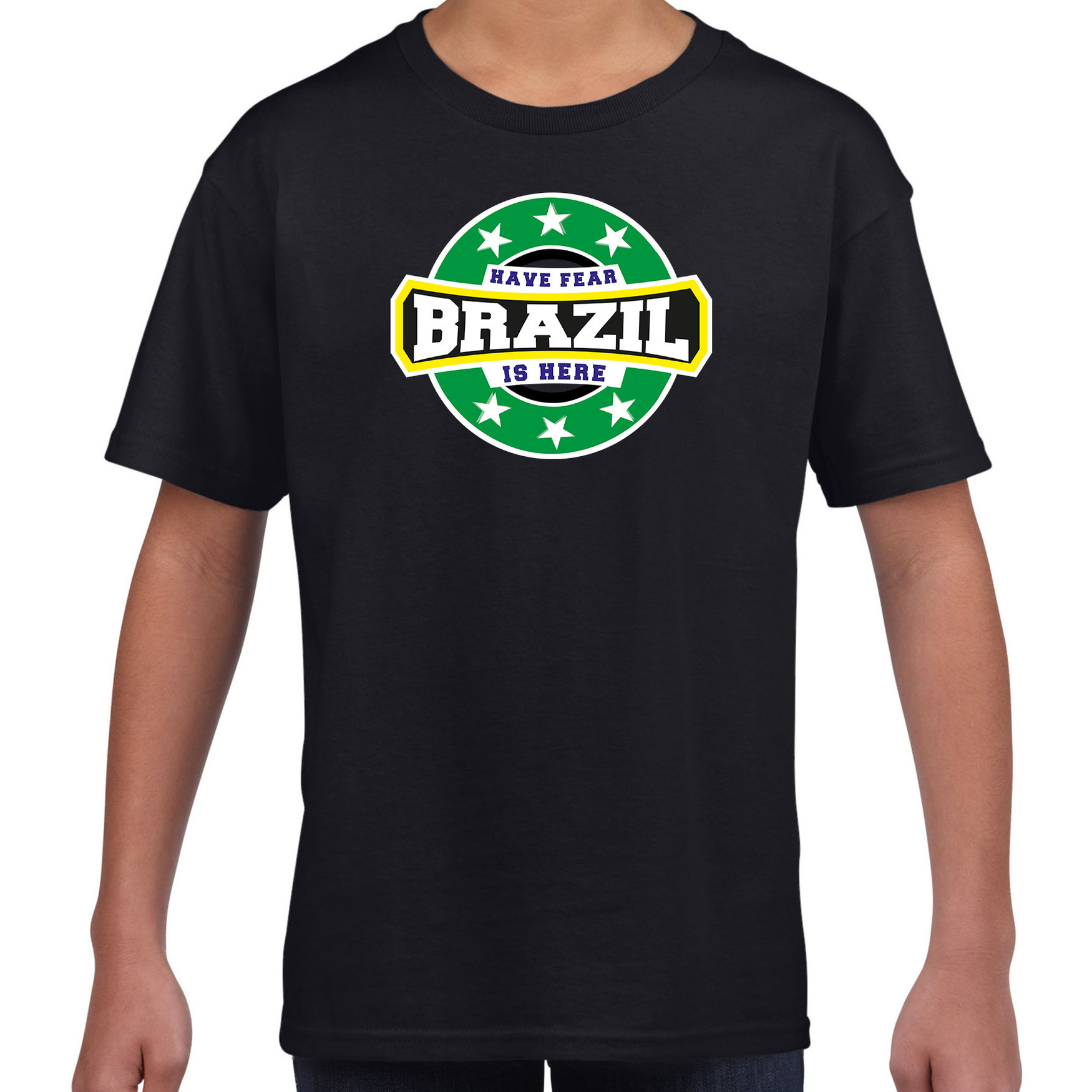 Have fear Brazil is here / Brazilie supporter t-shirt zwart voor kids