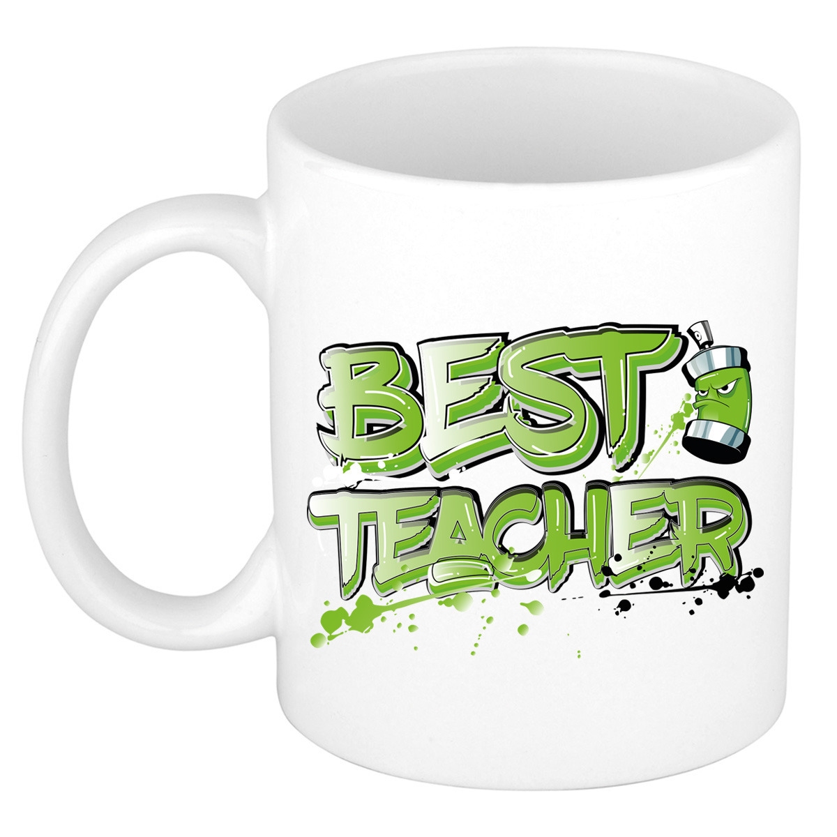 Cadeau koffie/thee mok voor Meester/Juf - groen - graffiti letters - de beste -?300 ml