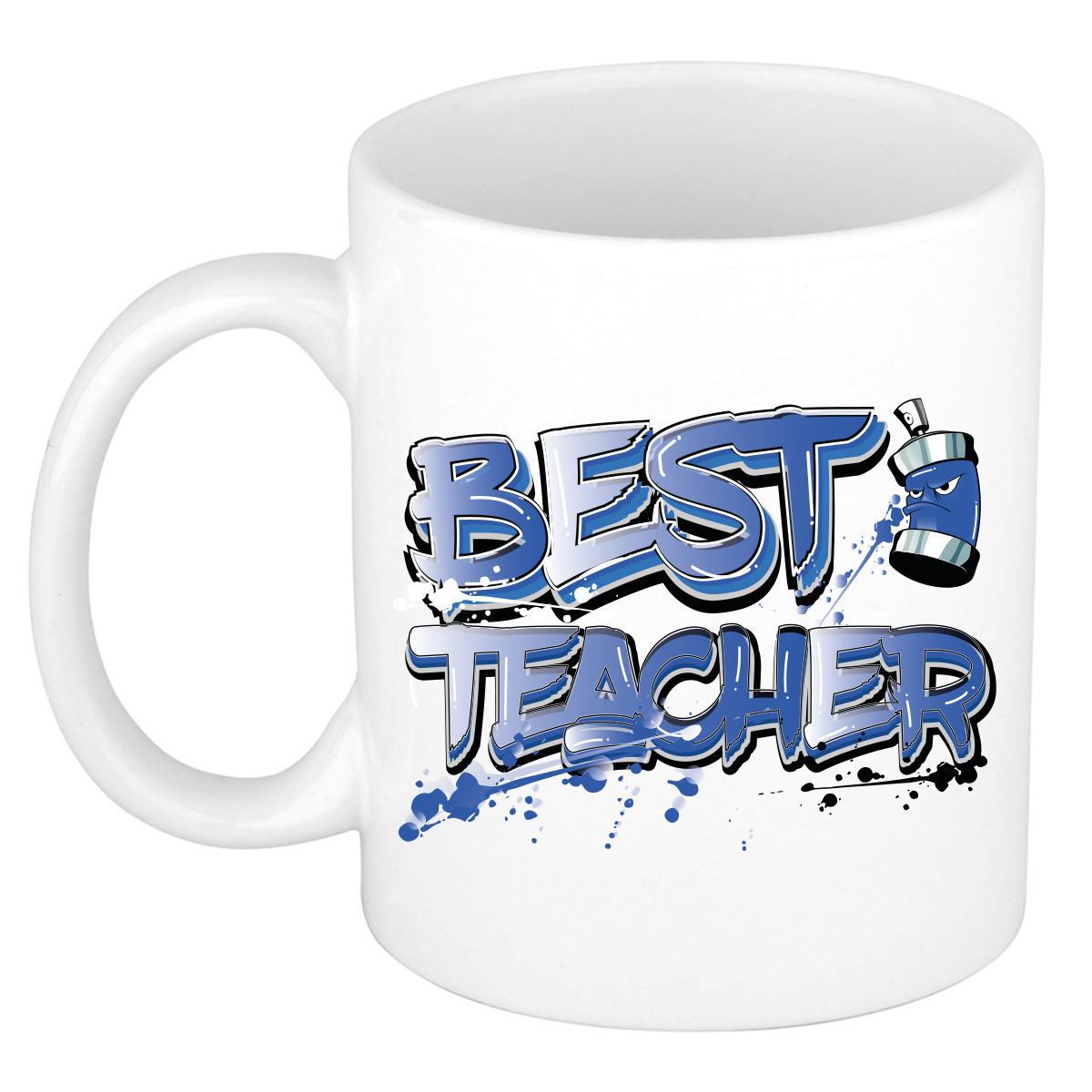 Cadeau koffie/thee mok voor Meester/juf - blauw - graffiti letters - de beste -?300 ml