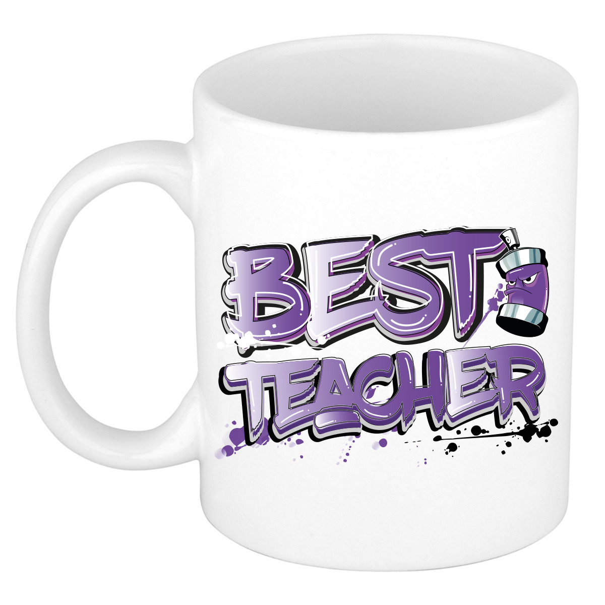 Cadeau koffie/thee mok voor Meester/juf - paars - graffiti letters - de beste -?300 ml