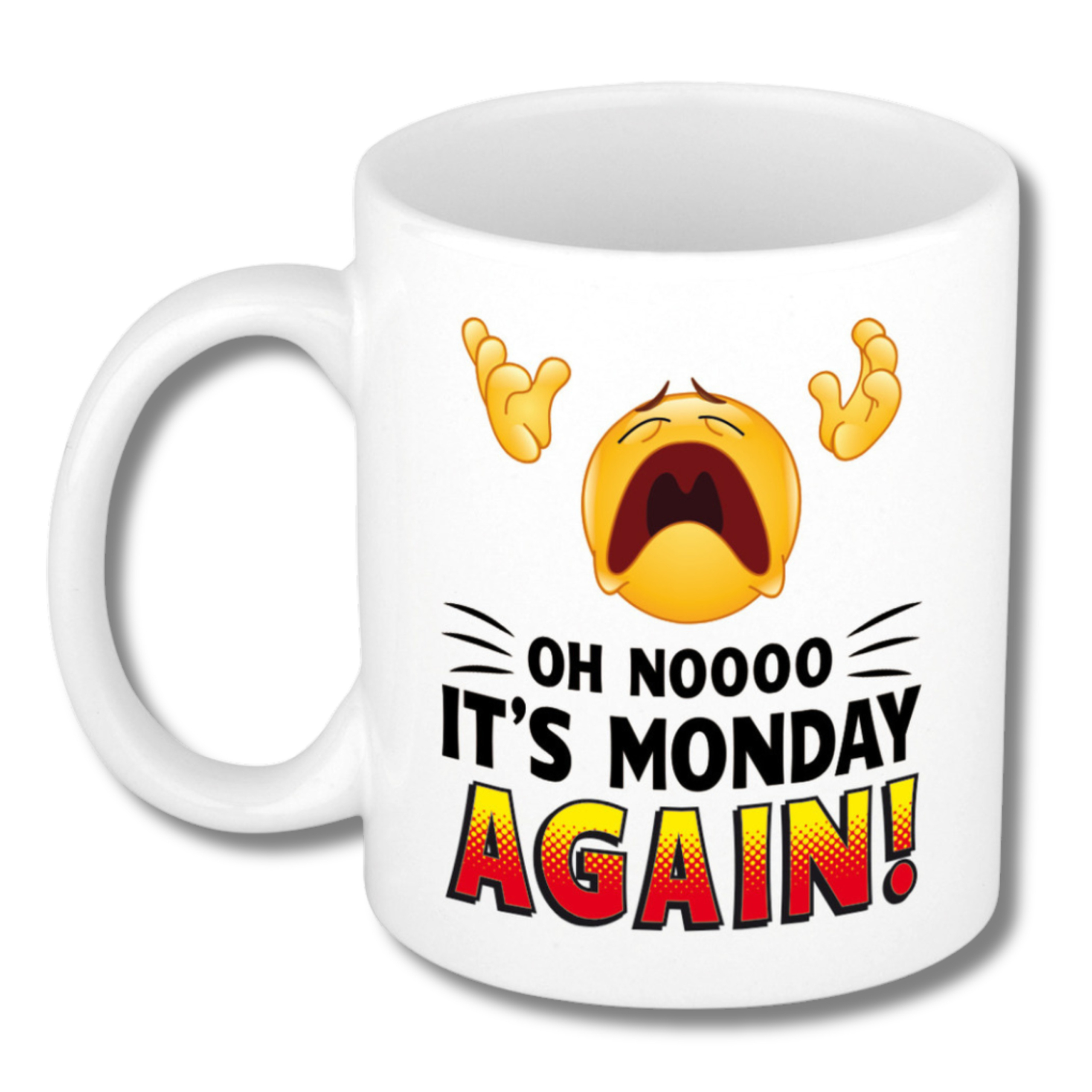 Collega Cadeau Koffiemok - wit - Oh No Monday - 300 ml - Kantoorhumor serie