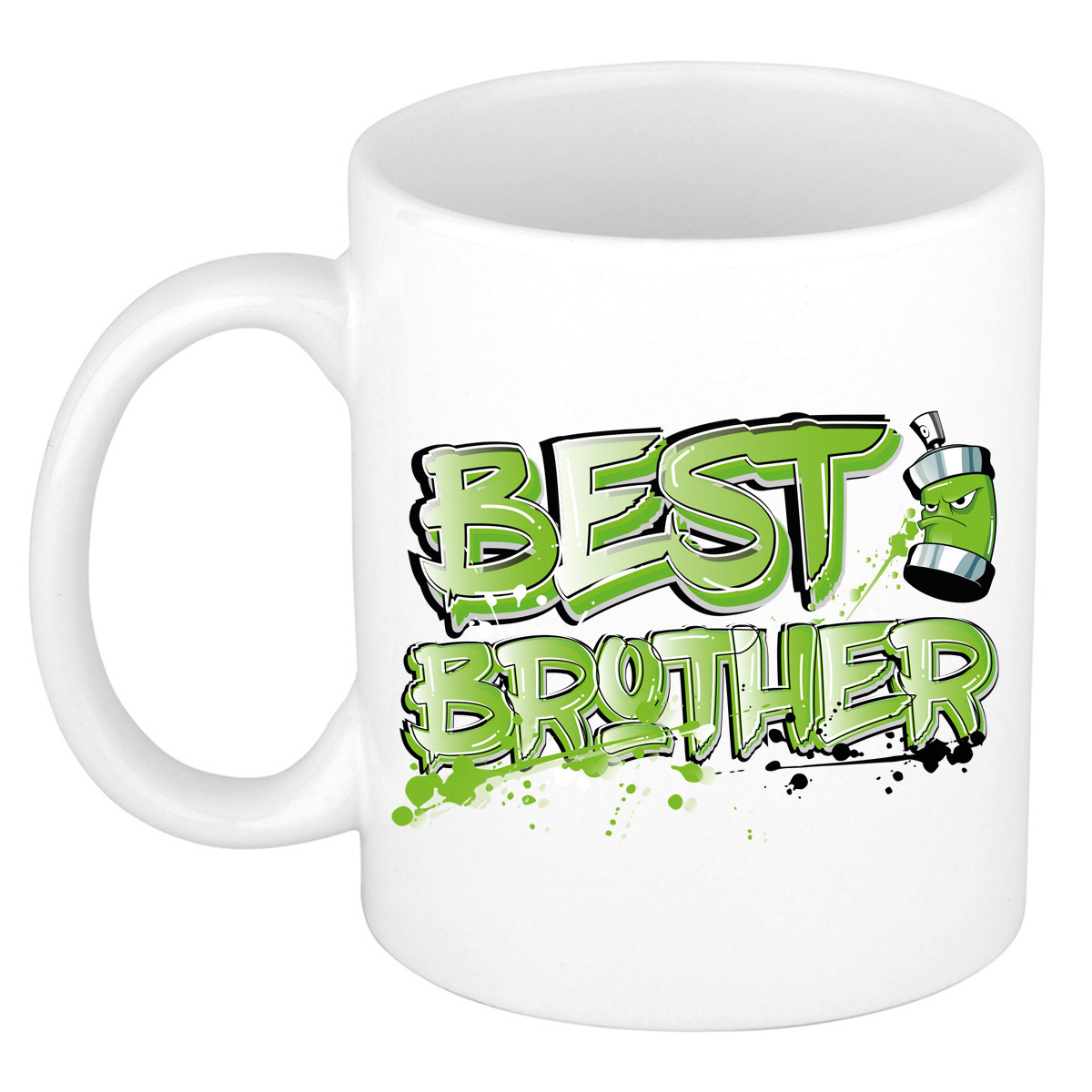 Cadeau koffie/thee mok voor broer - groen - graffiti letters - de beste -?300 ml