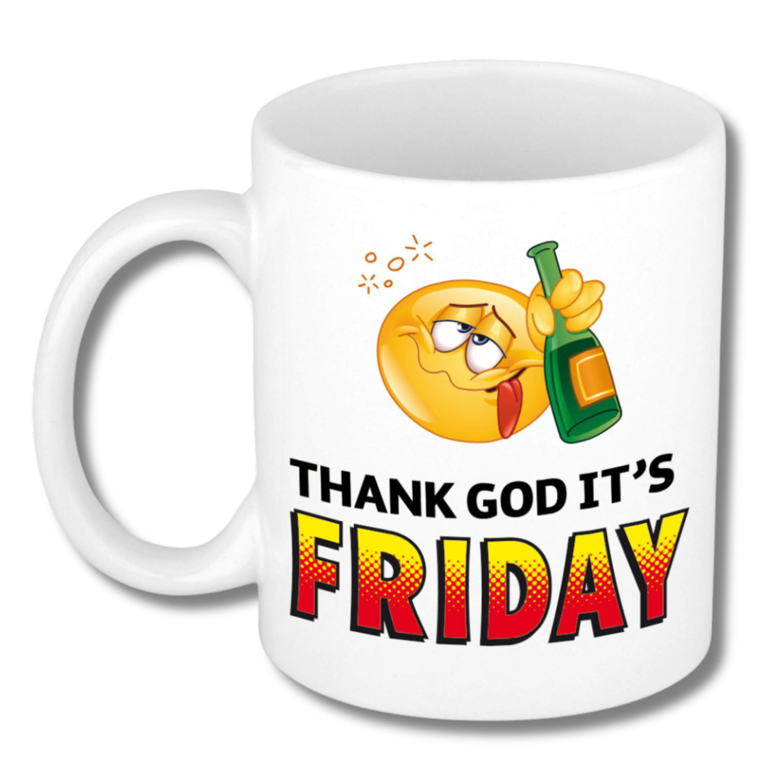 Collega Cadeau Koffiemok - wit - Thank god Friday - 300 ml - Kantoorhumor serie