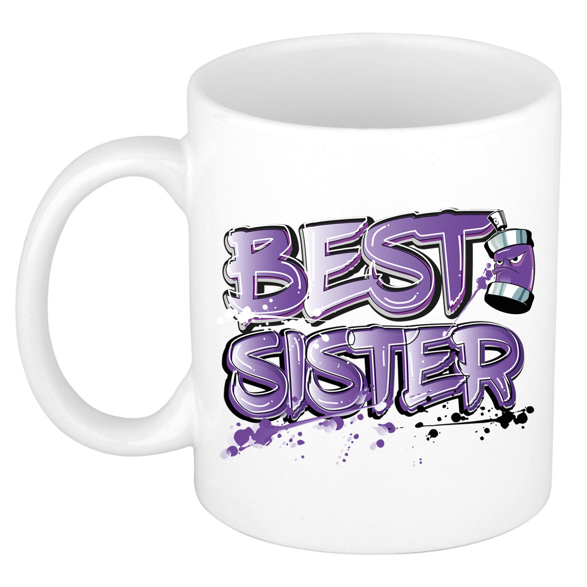 Cadeau koffie/thee mok voor zus - paars - graffiti letters - de beste -?300 ml