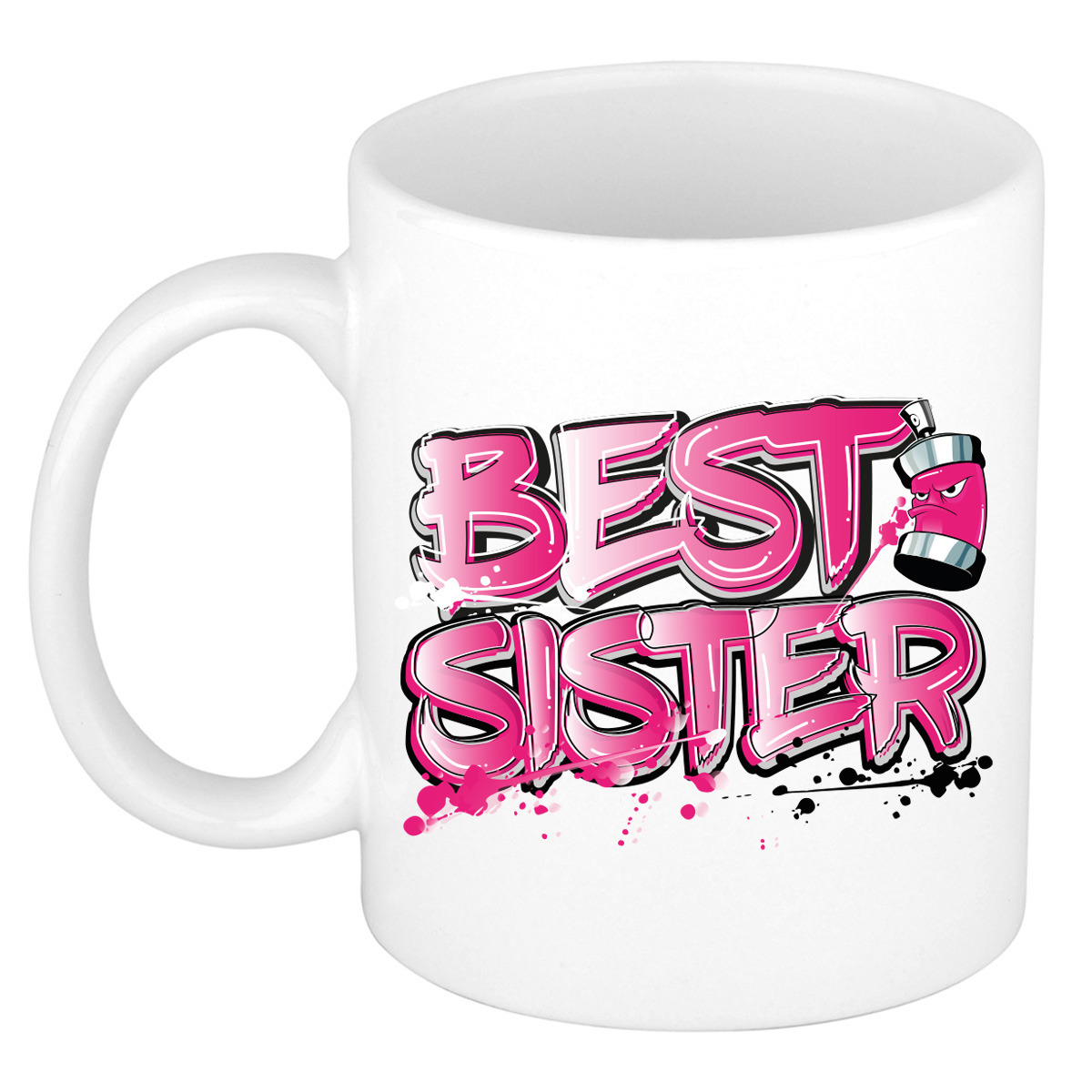 Cadeau koffie/thee mok voor zus - roze - graffiti letters - de beste -?300 ml