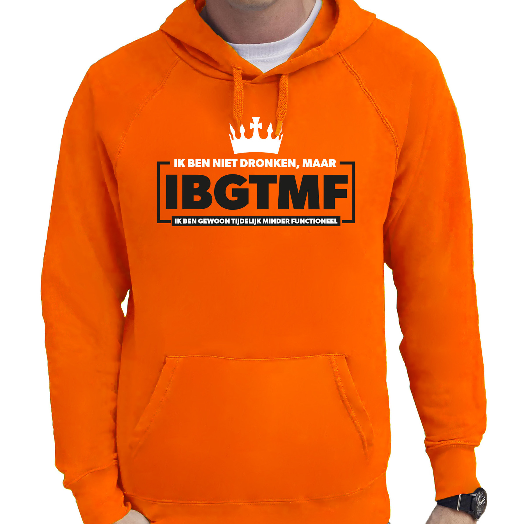 Koningsdag verkleed hoodie heren - tijdelijk minder functioneel - oranje