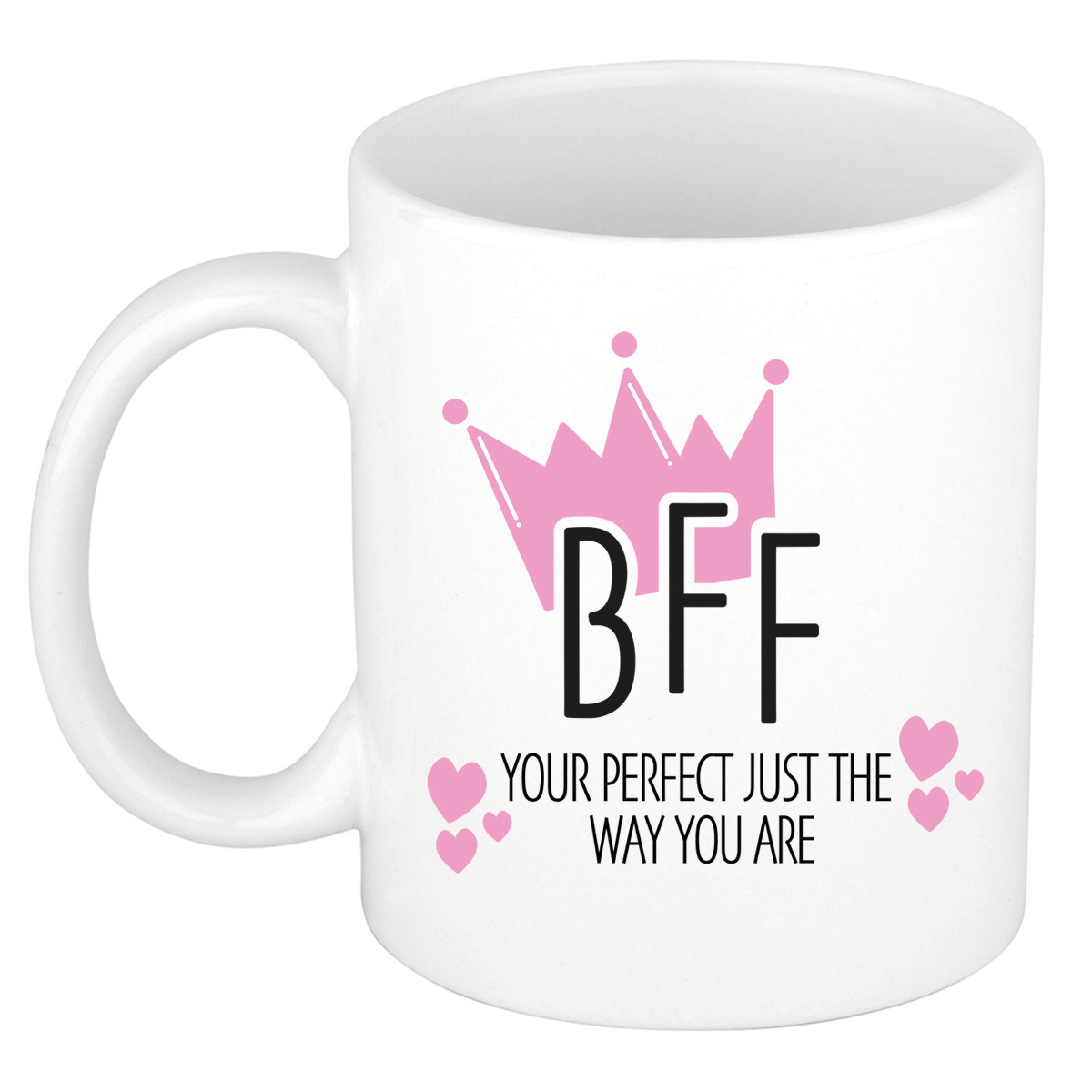 Cadeau koffie/thee mok voor BFF - kroon/hartjes - wit - 300 ml - keramiek