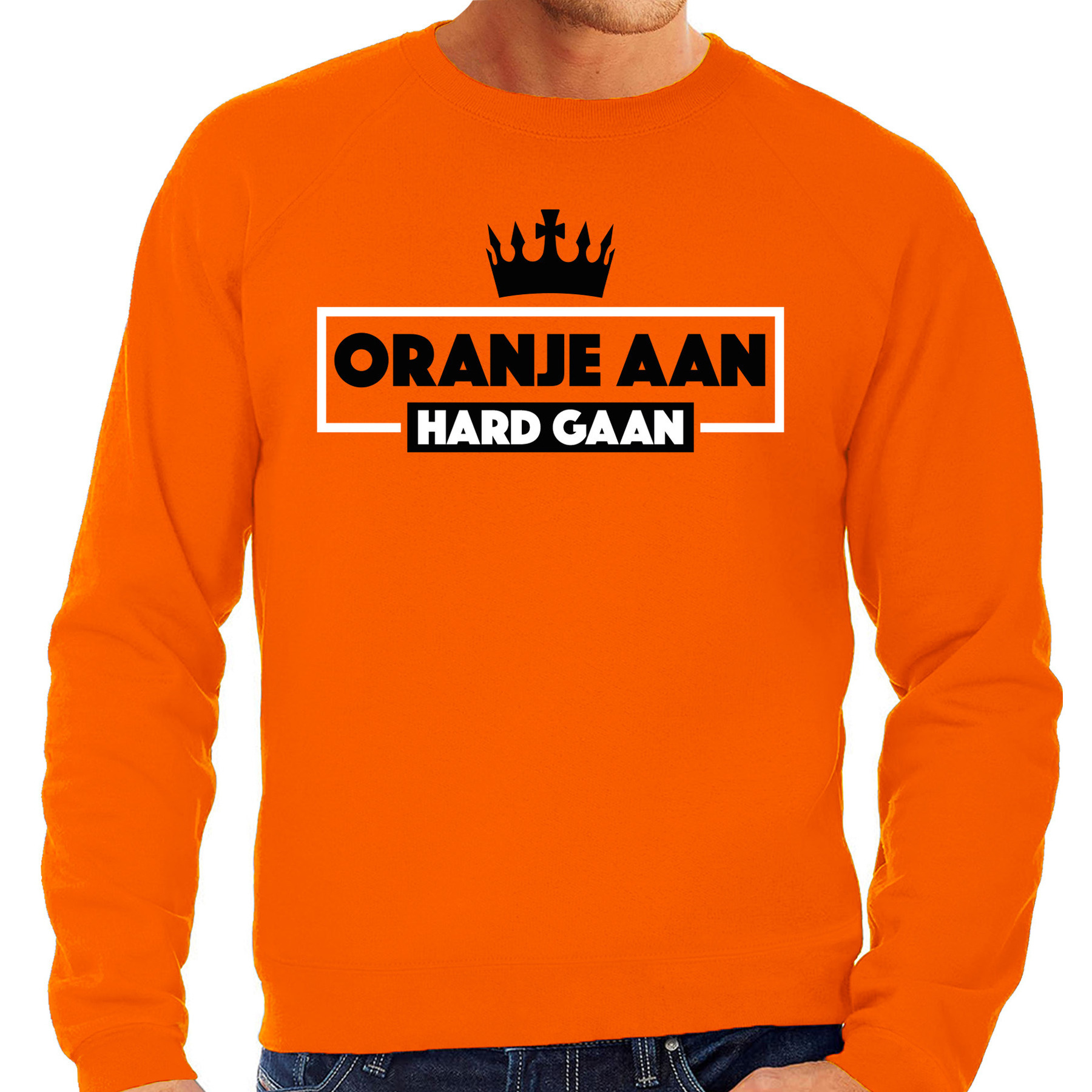 Koningsdag verkleed sweater heren - oranje aan hard gaan - oranje