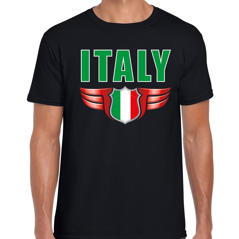 Italy landen t-shirt - met wapen - Italie - zwart - voor heren - supporters