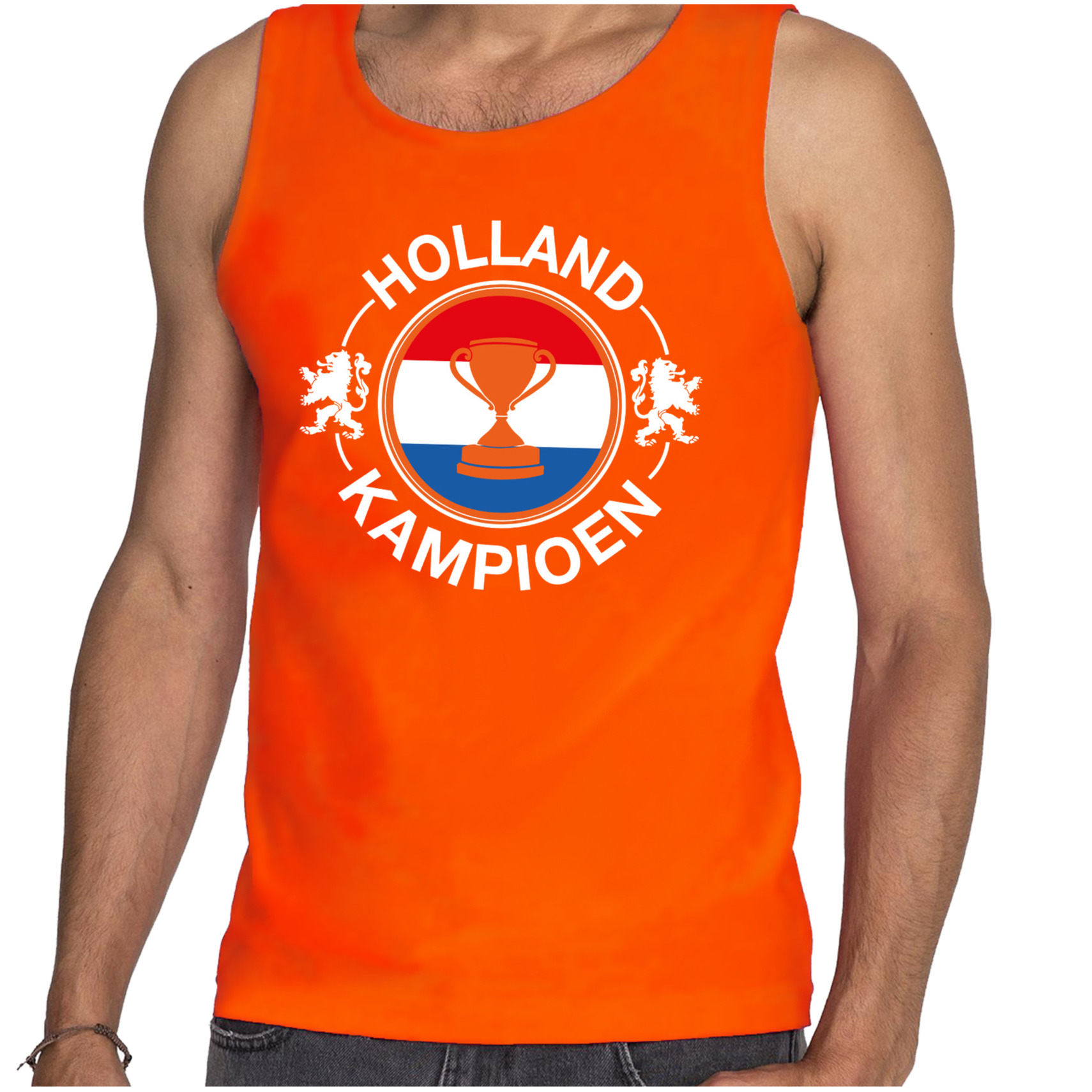 Tanktop Holland kampioen met beker Holland / Nederland supporter EK/ WK oranje voor heren