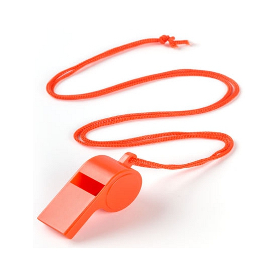 Fluitjes van kunststof - Multipack van 10x stuks - oranje - aan koordje - herrie maken - sport