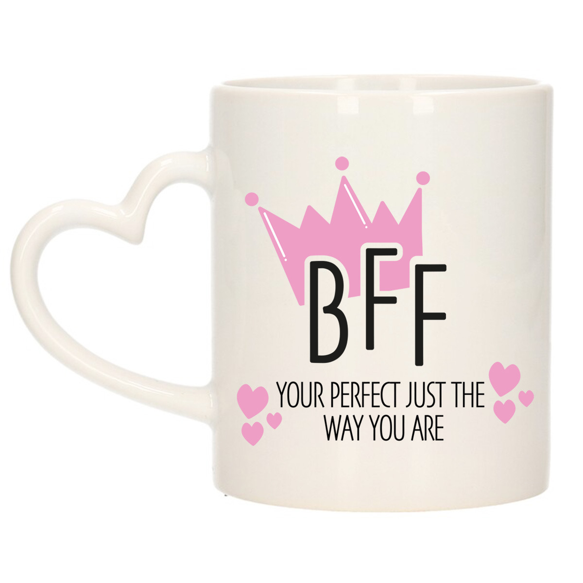 Cadeau koffie/thee mok voor BFF - kroon/hartjes - roze - 300 ml - keramiek - Moederdag