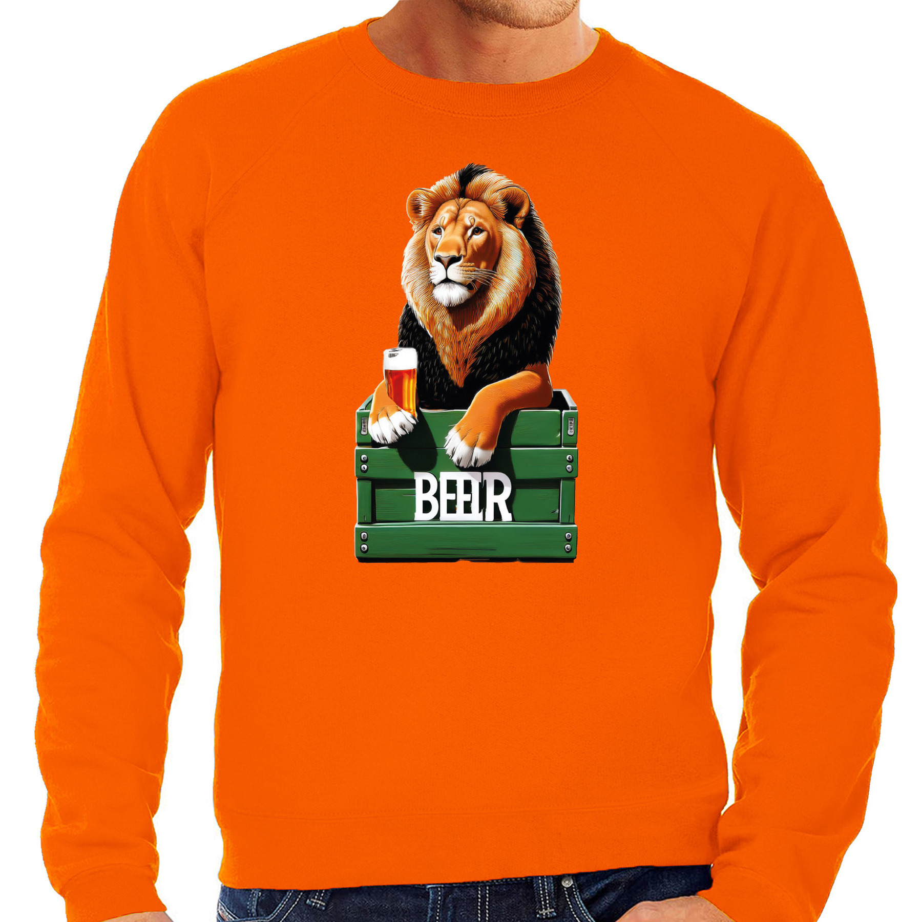 Koningsdag verkleed sweater heren - leeuw - bier drinken - oranje
