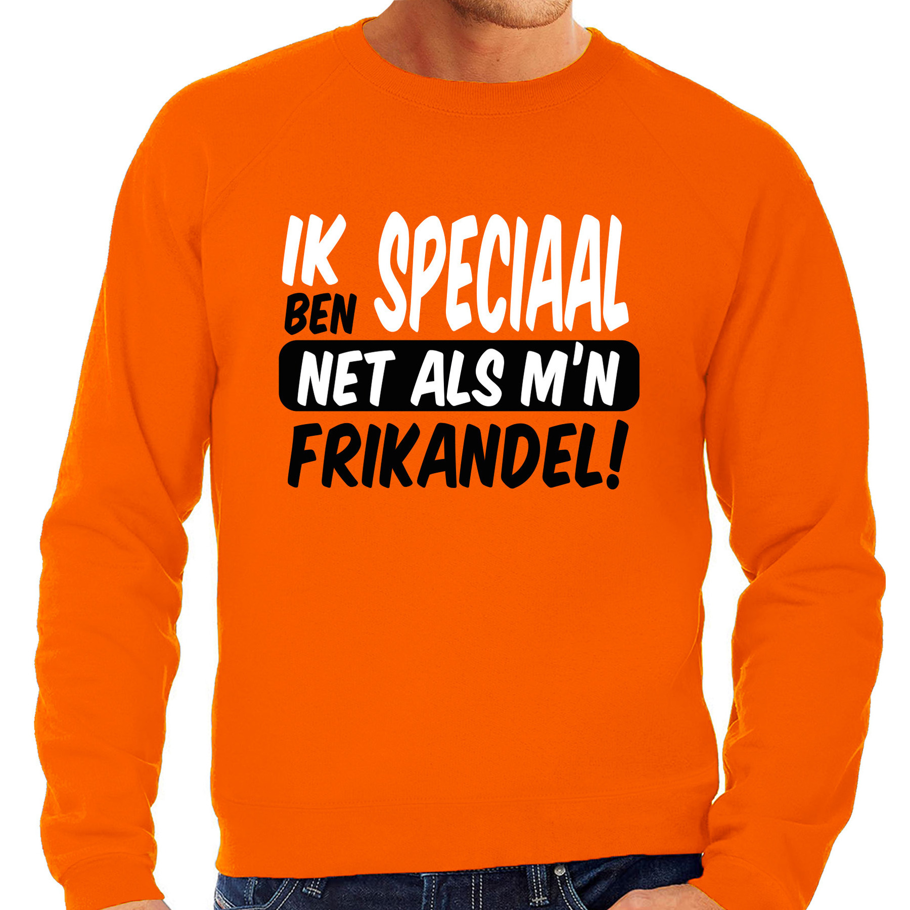 Koningsdag verkleed sweater heren - ik ben speciaal - oranje