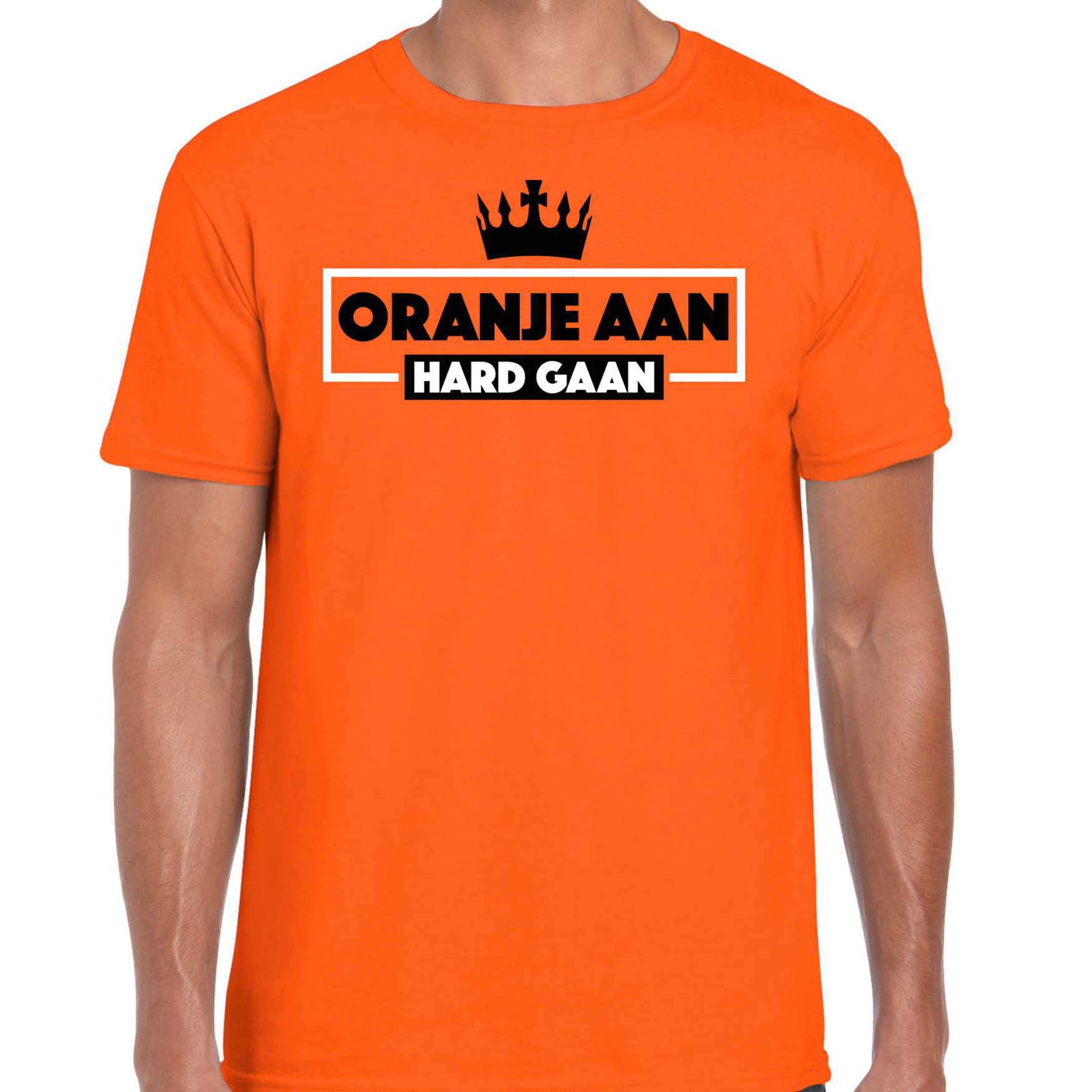 Koningsdag verkleed t-shirt heren - oranje aan hard gaan - oranje