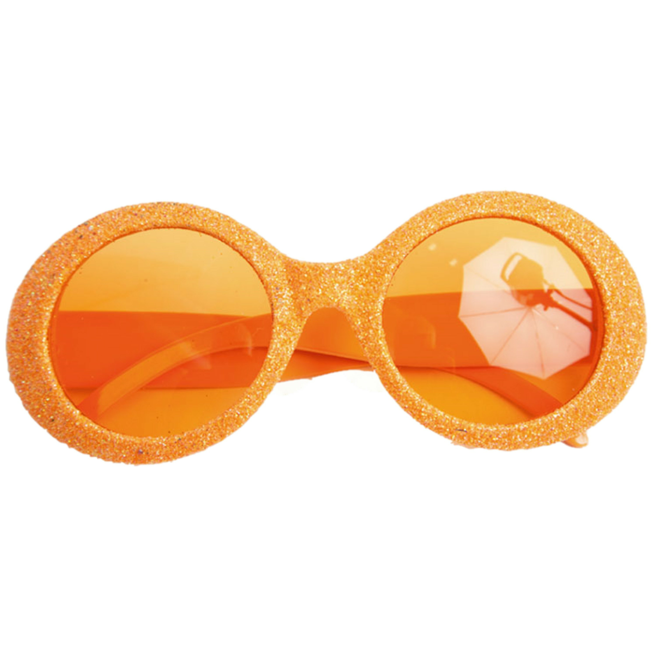 Faram Party Dames party bril - Oranje met glitters - Seventies/disco - Koningsdag