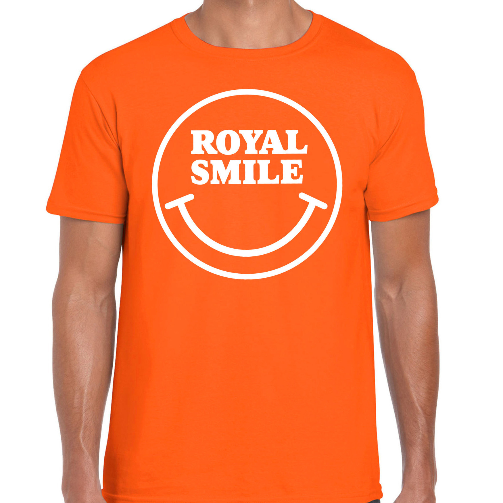 Koningsdag verkleed t-shirt heren - smiley - Royal smile - oranje