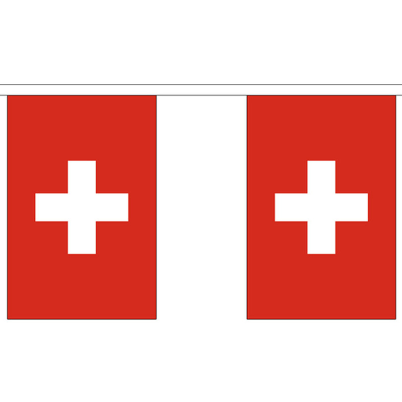 Vlaggetjes vlaggenlijn Zwitserland - 300 cm - polyester stof - buiten/binnen - landen - versiering