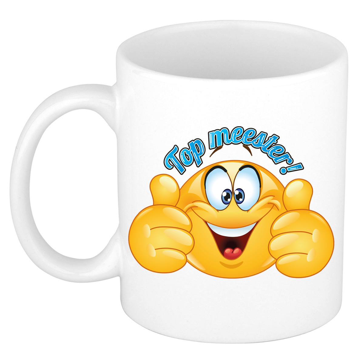 Cadeau koffie/thee mok - duim omhoog smiley - top meester - blauw - 300 ml - keramiek