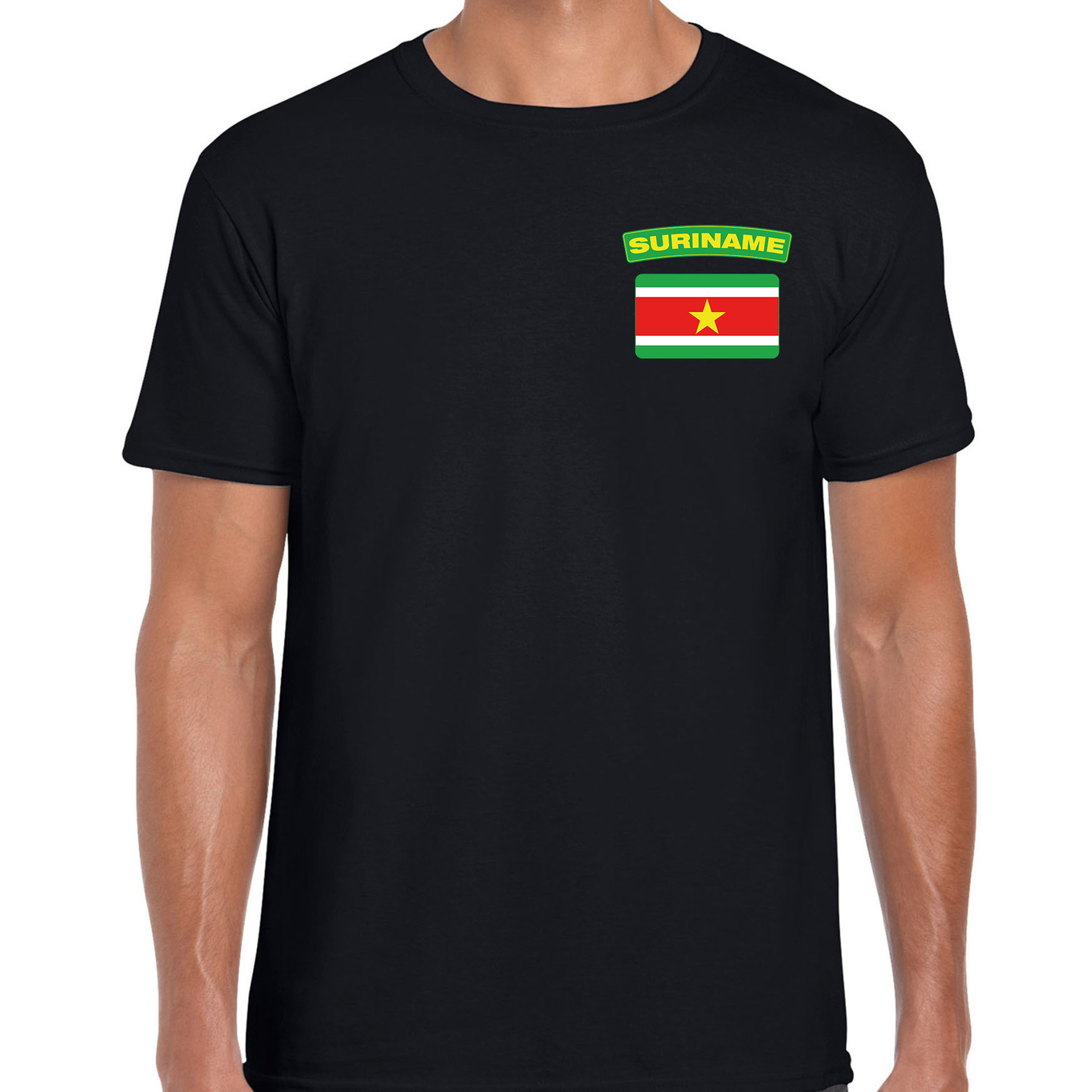 Suriname vlag t-shirt - zwart - vlag op borst - voor heren - supporters