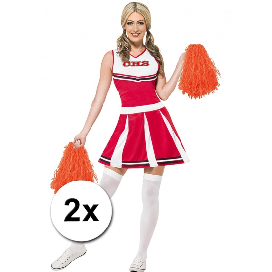 Cheerball - 2x - met ringgreep - oranje - 28 cm - pompom - Cheerleader verkleed accessoires
