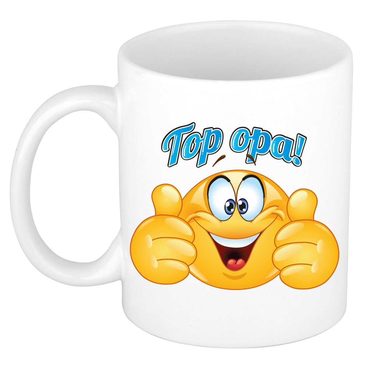 Cadeau koffie/thee mok - duim omhoog smiley - top opa - blauw - 300 ml - keramiek