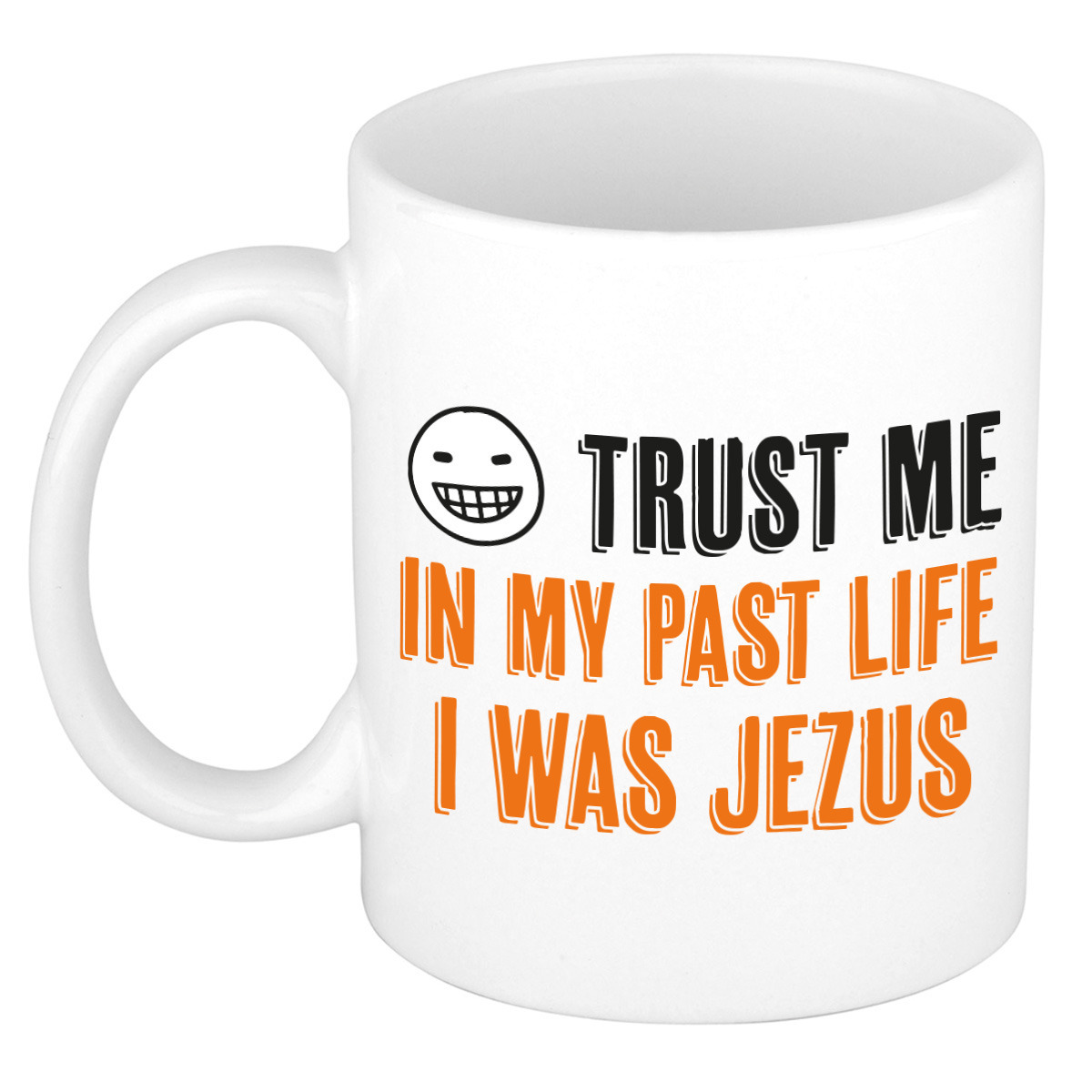 Cadeau koffie/thee mok - trust me I was Jezus - oranje - keramiek - 300 ml