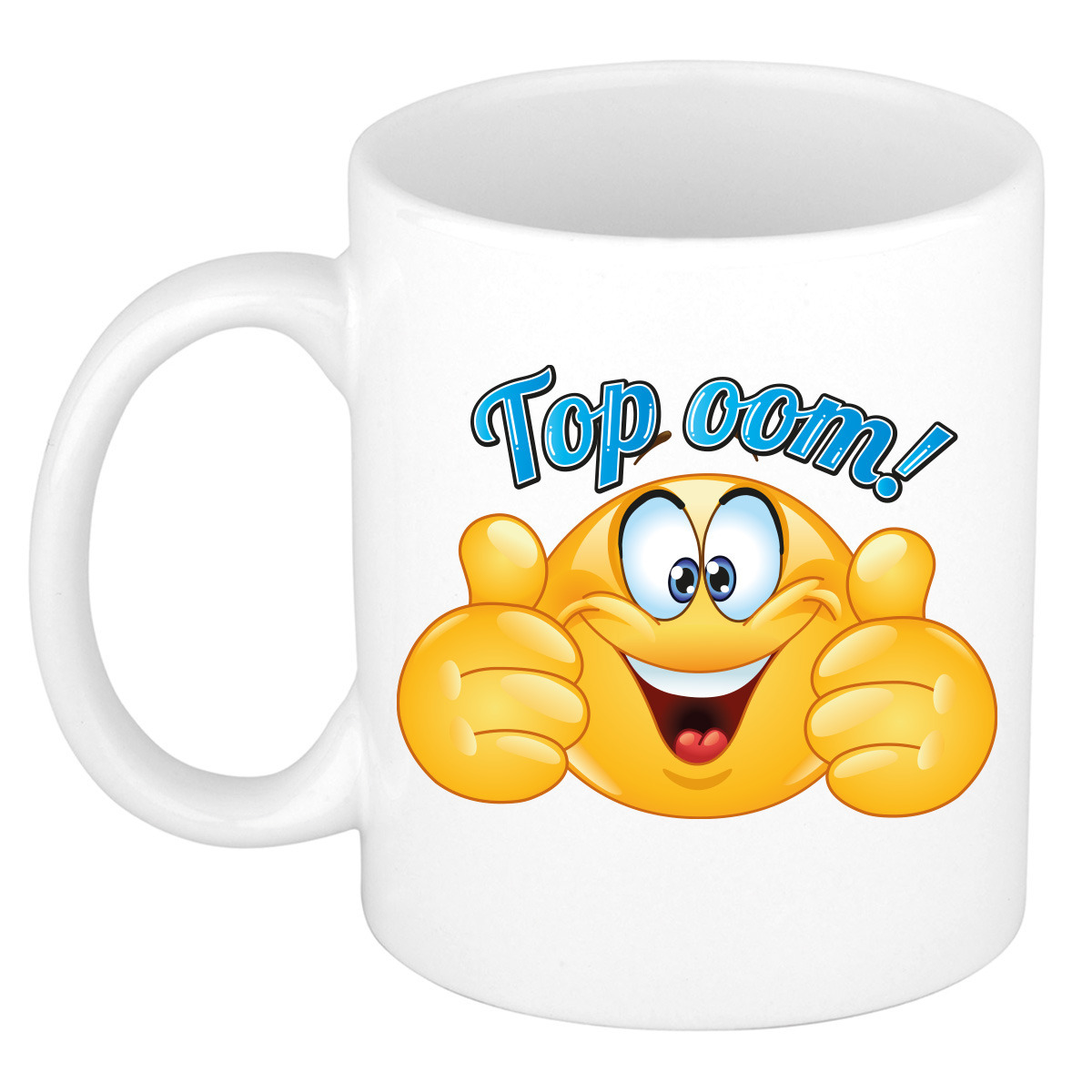 Cadeau koffie/thee mok - duim omhoog smiley - top oom - blauw - 300 ml - keramiek