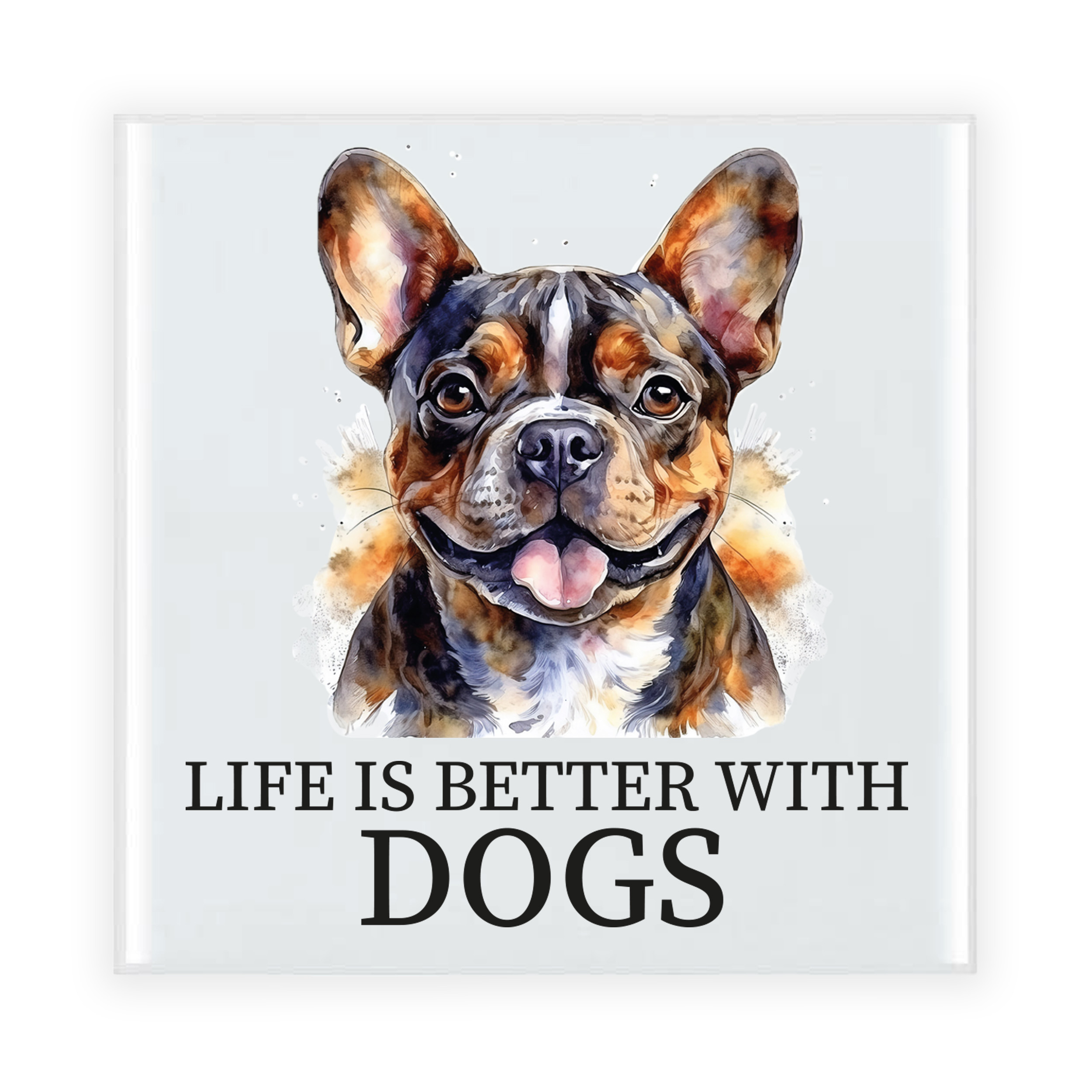 Cadeau tegel hondenliefhebber - Franse Bulldog hond - keramiek - waterverf - 15 x 15 cm