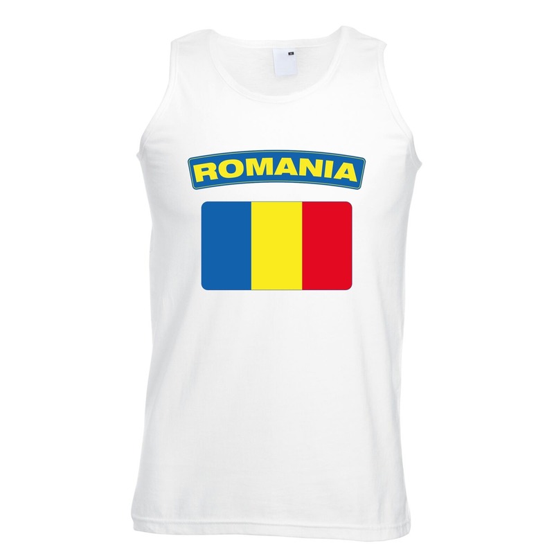 Singlet shirt/ tanktop Roemeense vlag wit heren