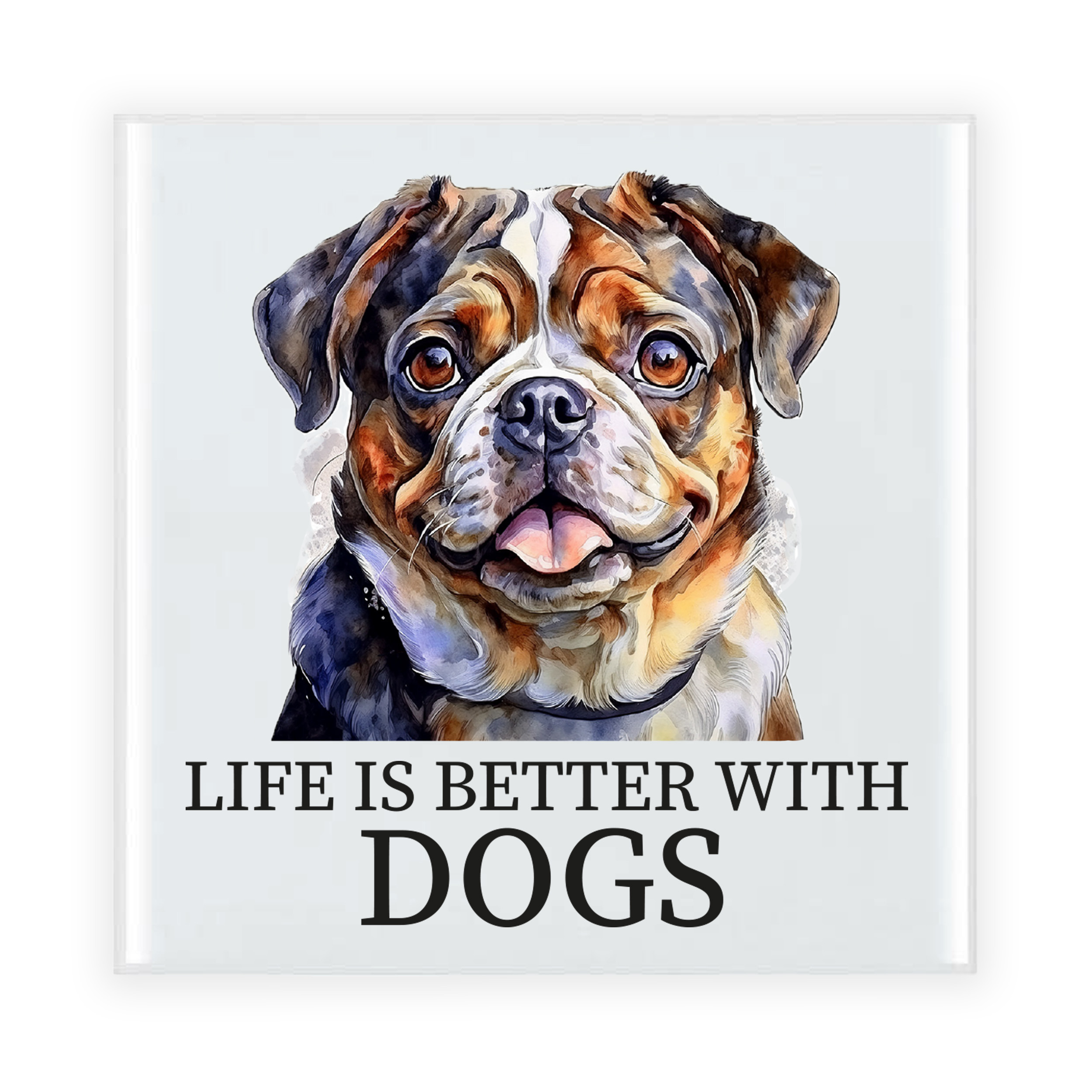 Cadeau tegel hondenliefhebber - Mopshondje - keramiek - waterverf - 15 x 15 cm