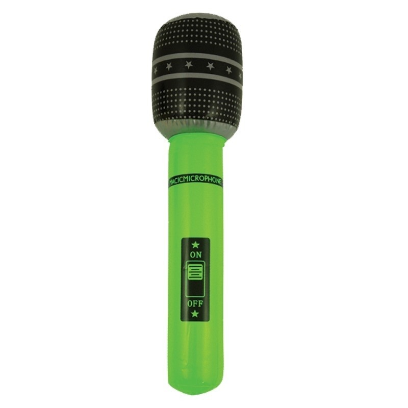 Opblaasbare microfoon - neon groen - 40 cm - opblaas - popster verkleedaccessoires