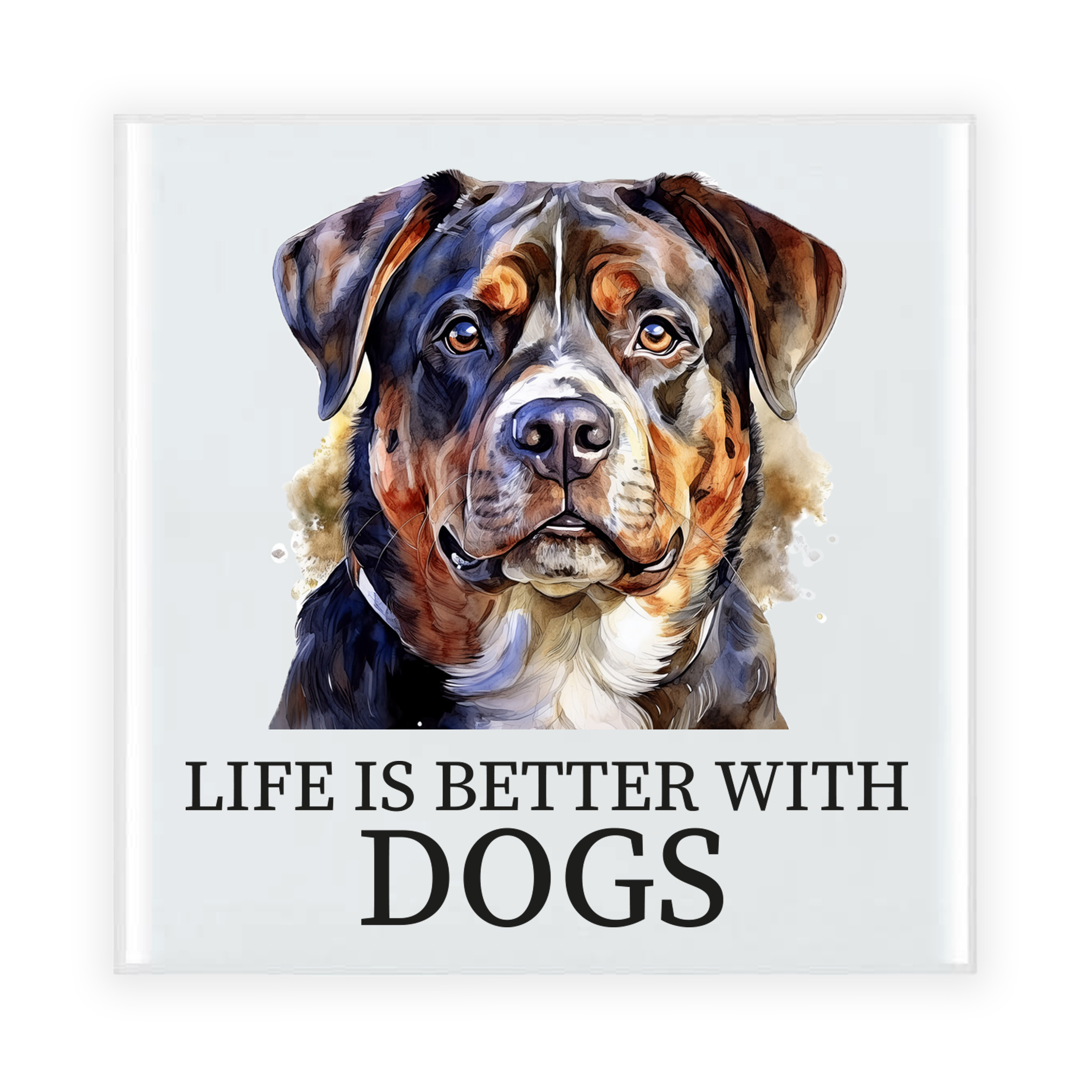 Cadeau tegel hondenliefhebber - Rotweiler hond - keramiek - waterverf - 15 x 15 cm