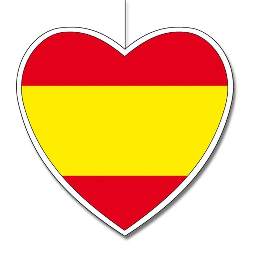 Spanje thema hangdecoratie hartje - 14 cm - landen vlaggen decoratie - Spaans