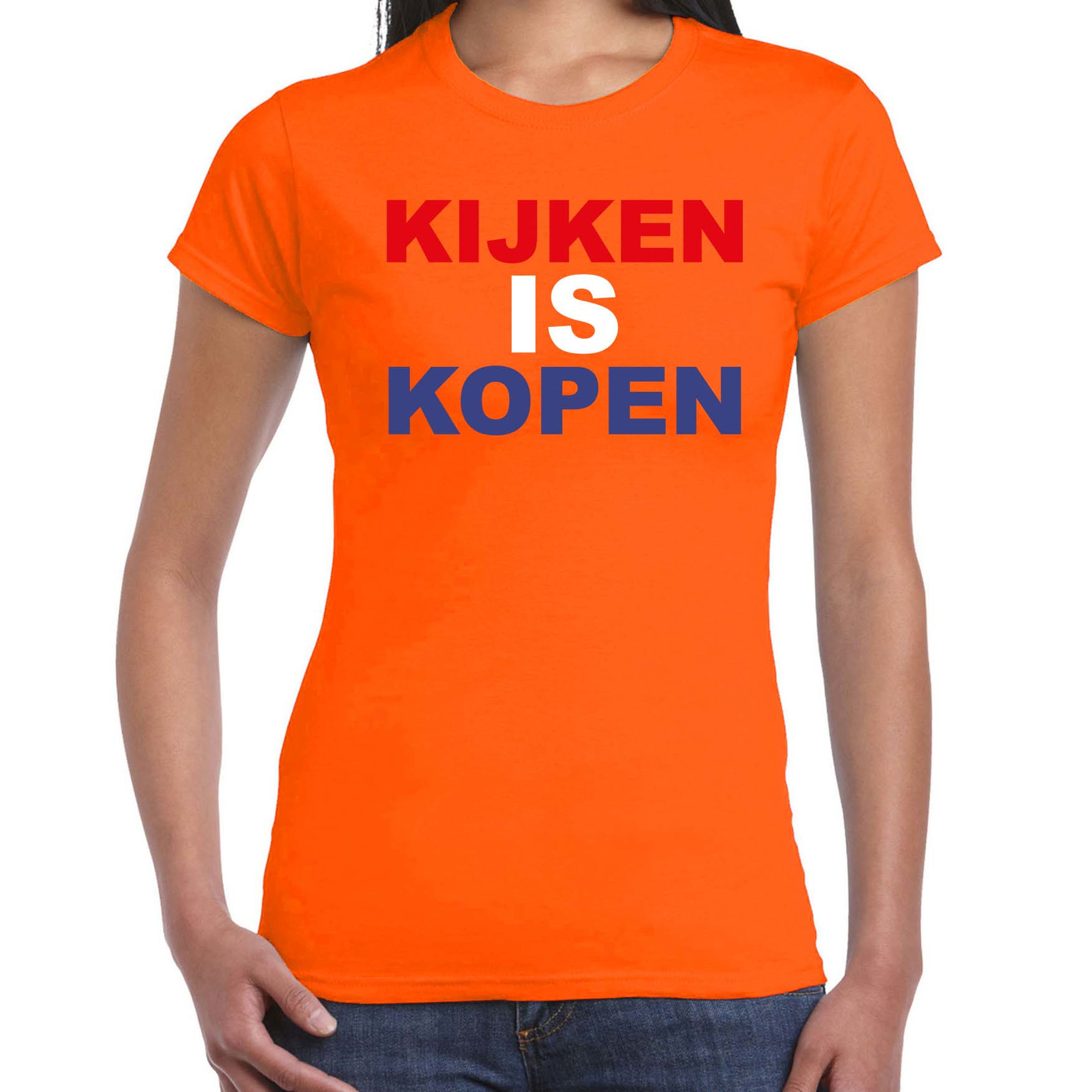 Kijken is kopen t-shirt oranje voor dames - Koningsdag shirts