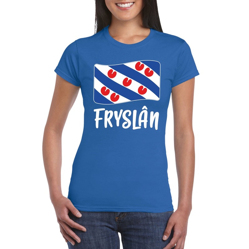 Blauw t-shirt Fryslan / Friesland vlag dames