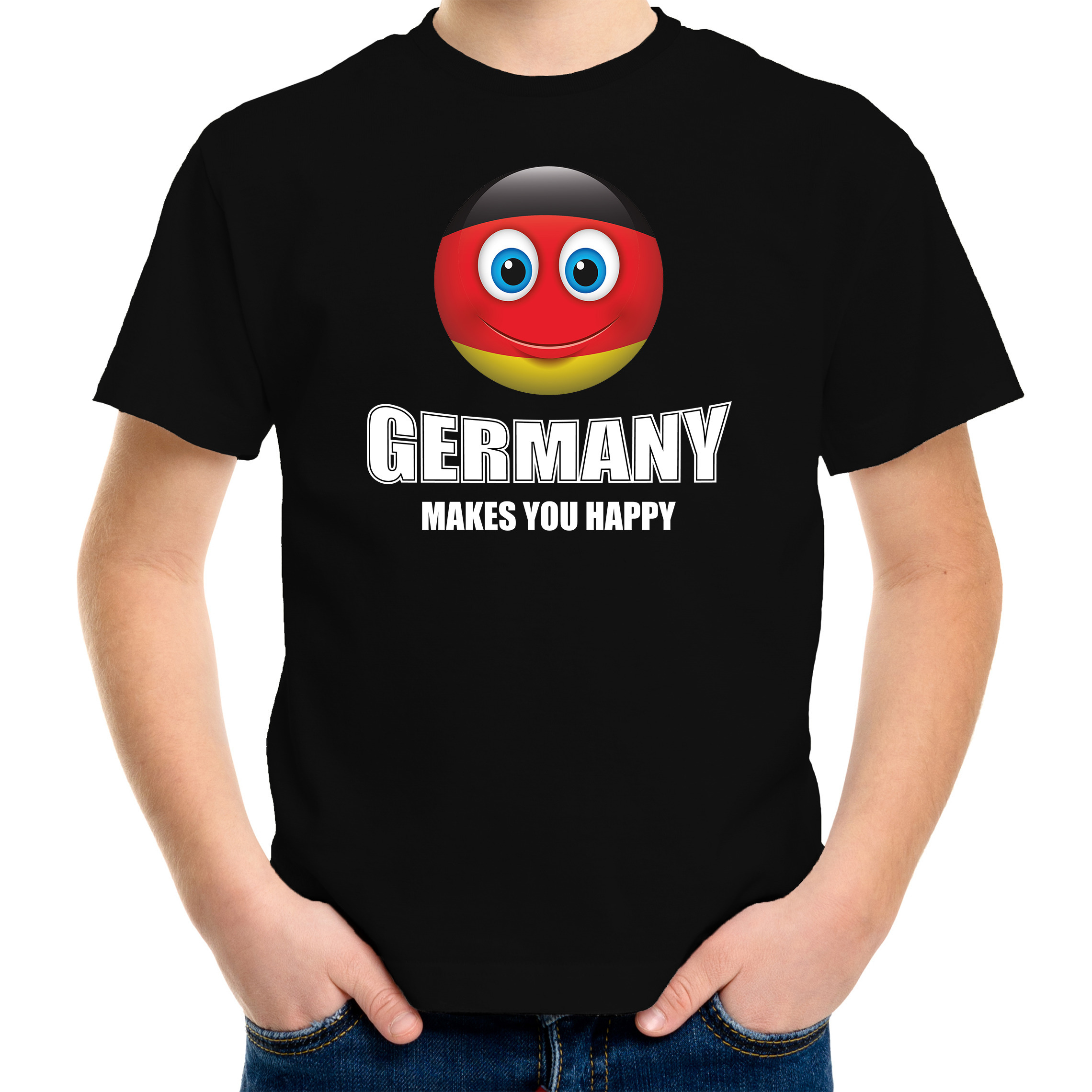 Germany makes you happy landen t-shirt Duitsland zwart voor kinderen met Emoticon
