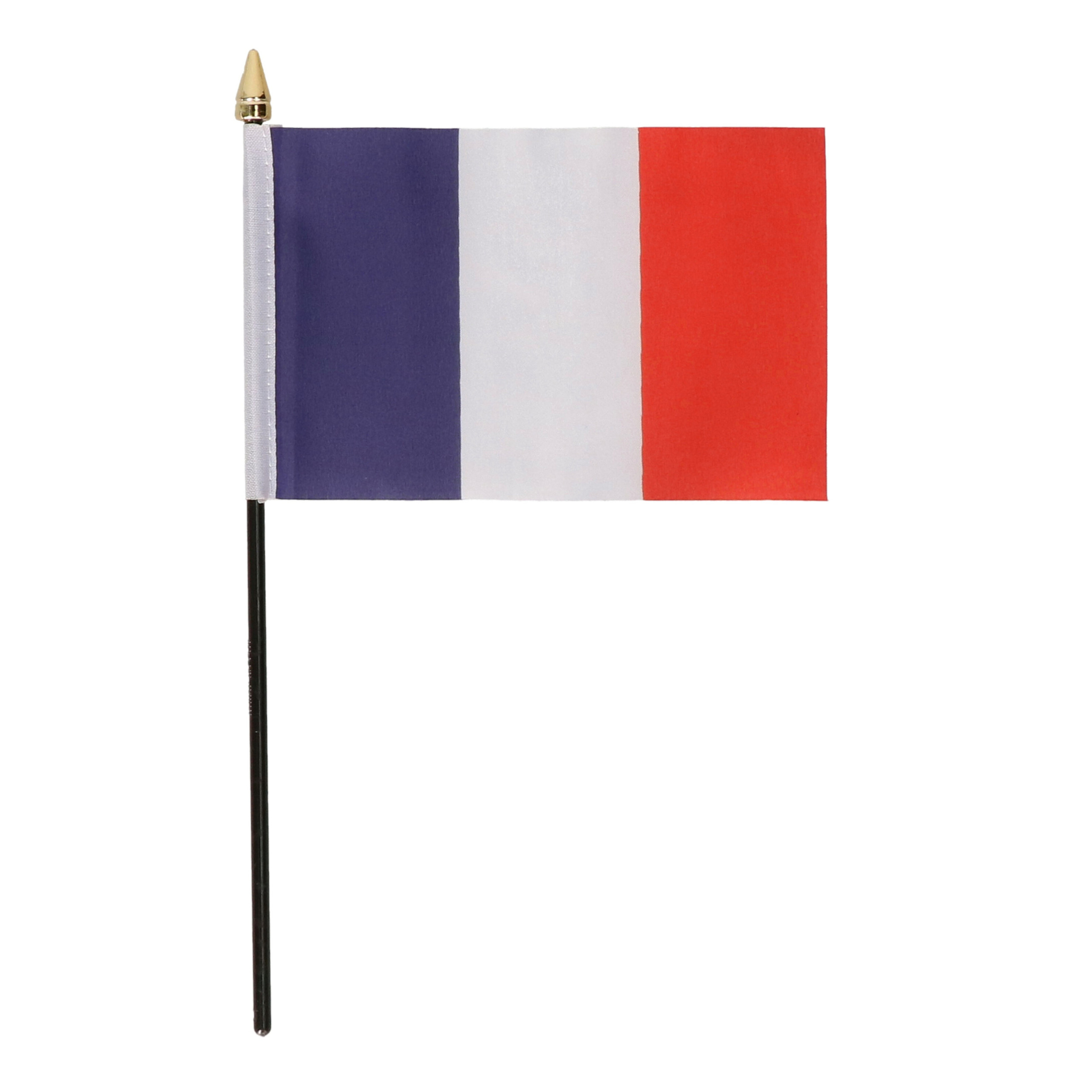 Frankrijk - mini vlaggetje van 10 x 15 cm op stokje - Landen vlag - H27 cm
