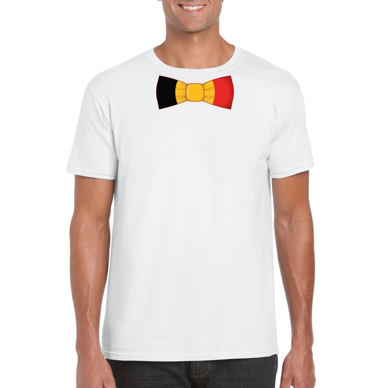 Wit t-shirt met Belgie vlag strikje heren