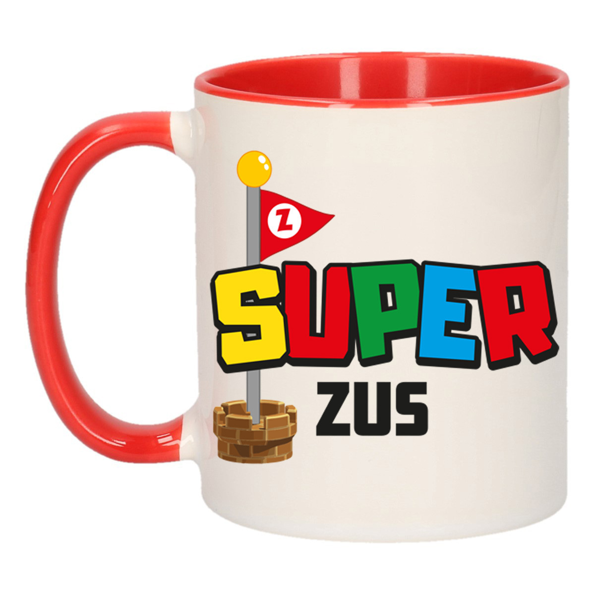 Cadeau koffie/thee mok voor zus - rood - super zus - keramiek - 300 ml