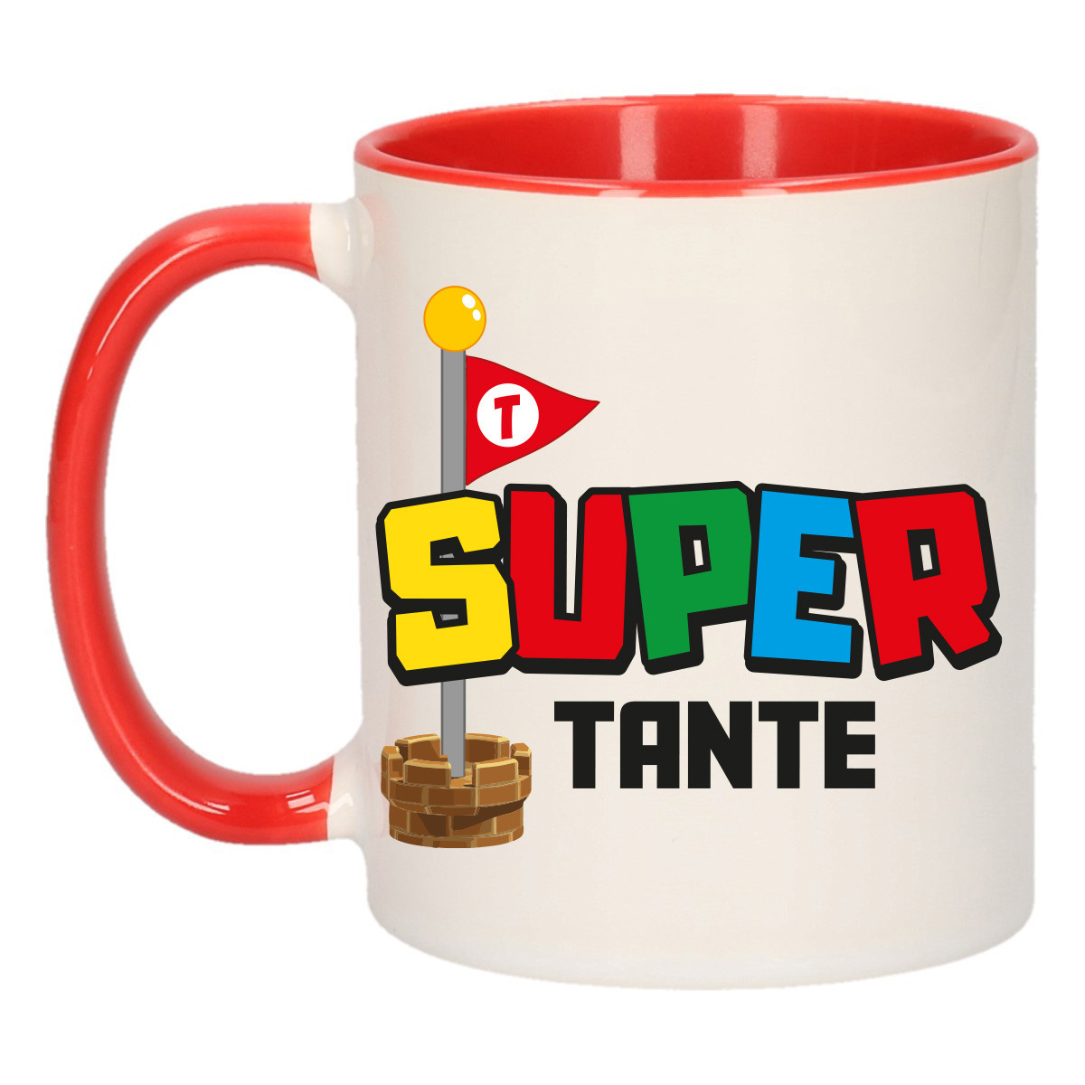 Cadeau koffie/thee mok voor tante - rood - super tante - keramiek - 300 ml