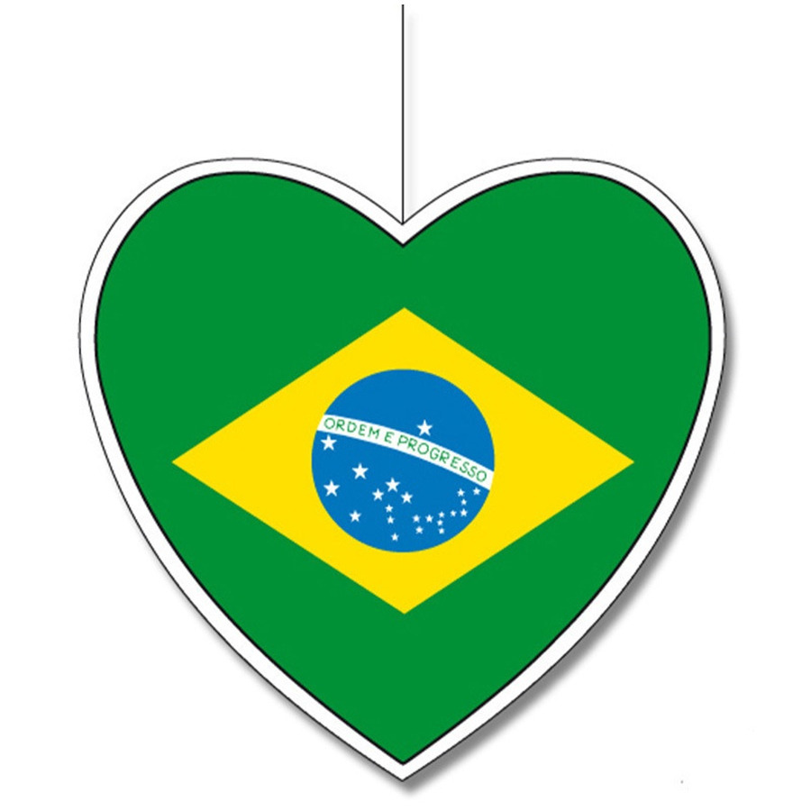 Brazilie vlag hangdecoratie - hartjes vorm - karton - 14 cm - Brandvertragend - Feestartikelen