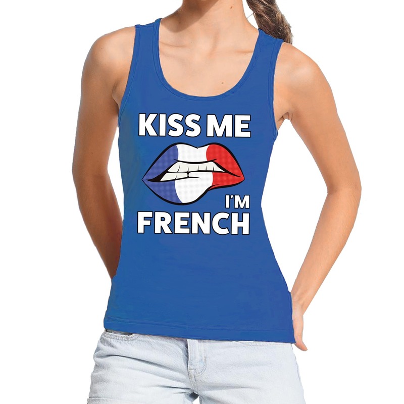 Kiss me I am French tanktop / mouwloos shirt blauw dames